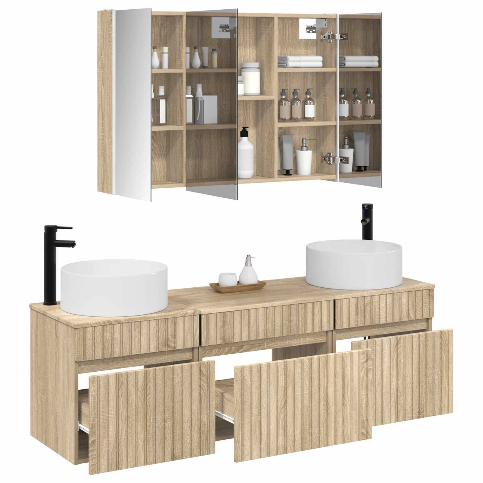 vidaXL Badezimmerschrank-Set 4 pcs Sonoma-Eiche 103,5 x 15,5 x 70 cm