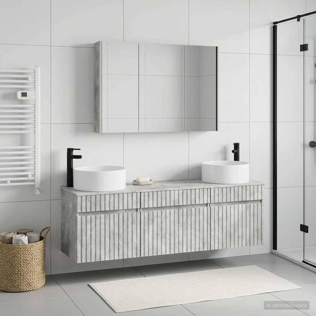 vidaXL Badezimmerschrank-Set 4 pcs Betongrau 103,5 x 15,5 x 70 cm