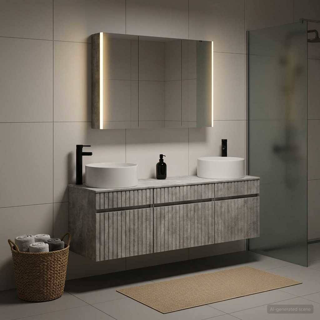vidaXL Badezimmerschrank-Set 4 pcs Betongrau 103,5 x 15,5 x 70 cm