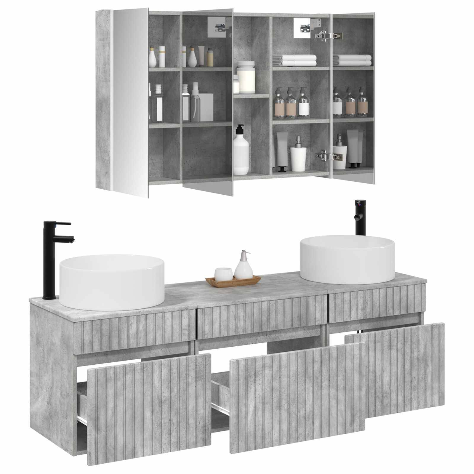 vidaXL Badezimmerschrank-Set 4 pcs Betongrau 103,5 x 15,5 x 70 cm