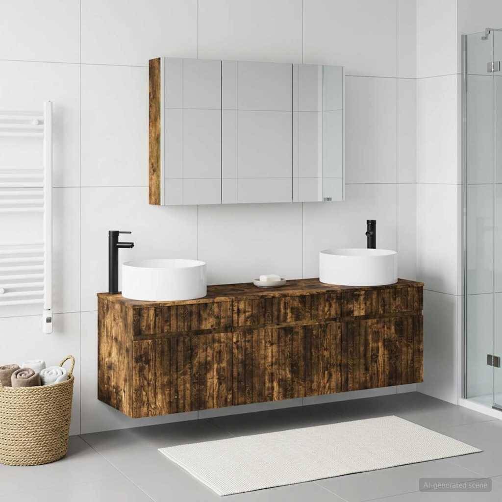 vidaXL Badezimmerschrank-Set 4 pcs Geräucherte Eiche