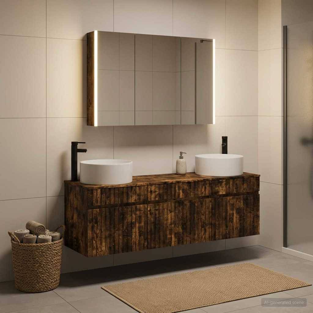 vidaXL Badezimmerschrank-Set 4 pcs Geräucherte Eiche