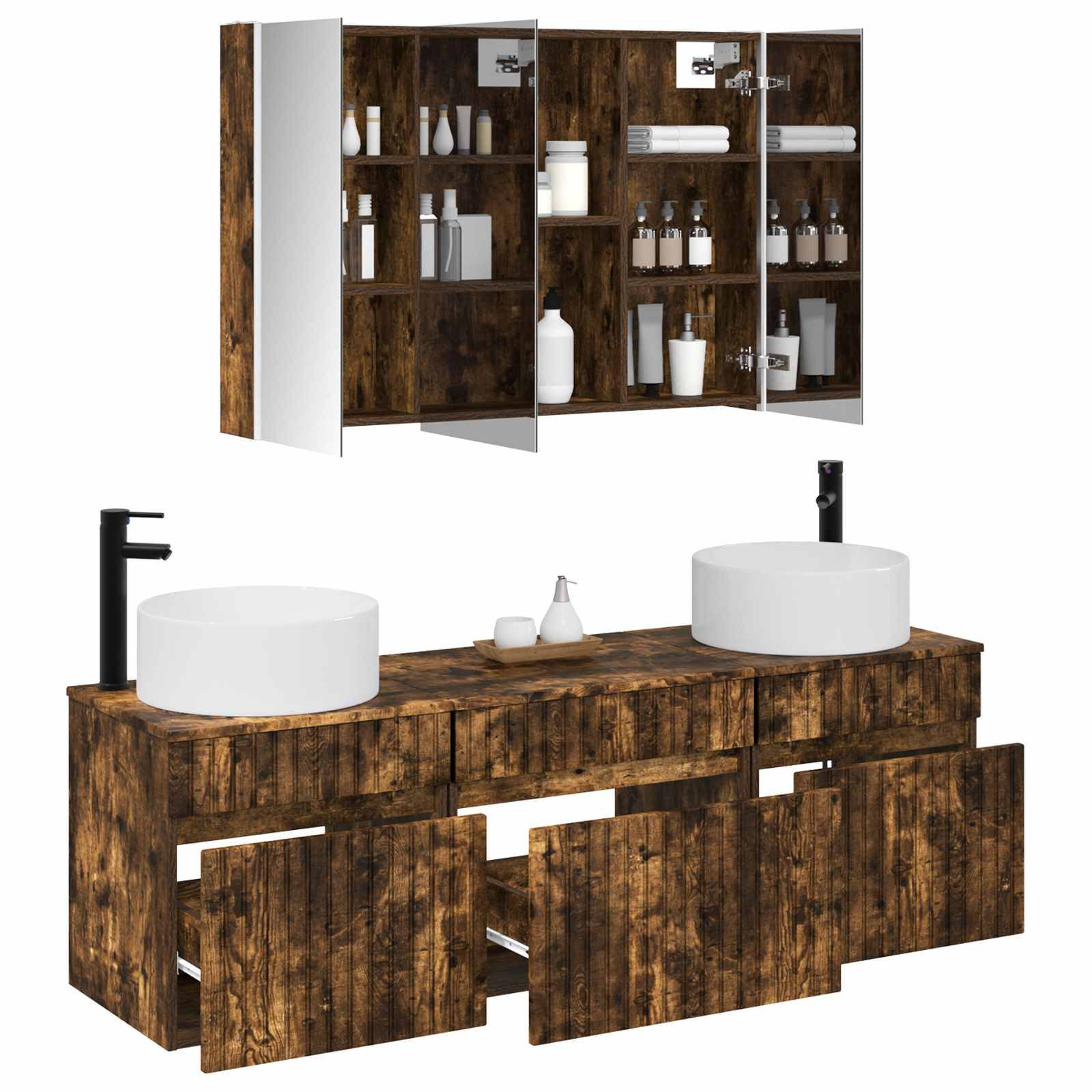 vidaXL Badezimmerschrank-Set 4 pcs Geräucherte Eiche