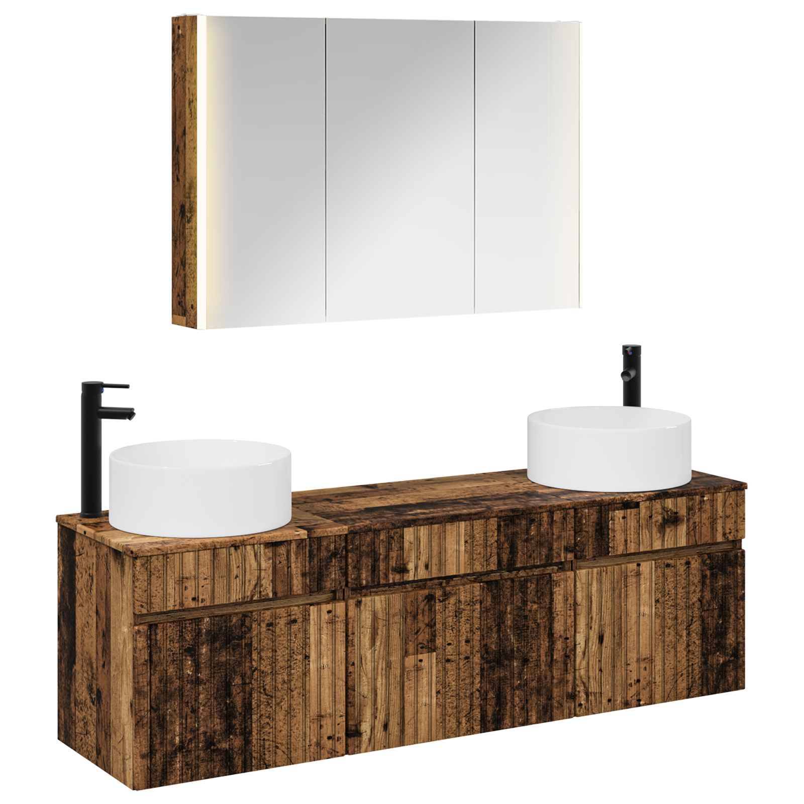 vidaXL Badezimmerschrank-Set 4 pcs Altholz 103,5 x 15,5 x 70 cm