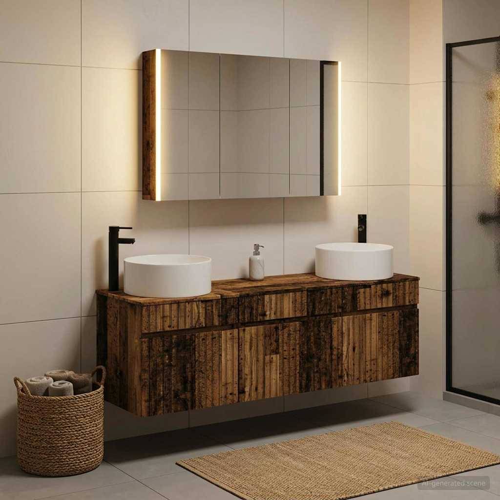 vidaXL Badezimmerschrank-Set 4 pcs Altholz 103,5 x 15,5 x 70 cm