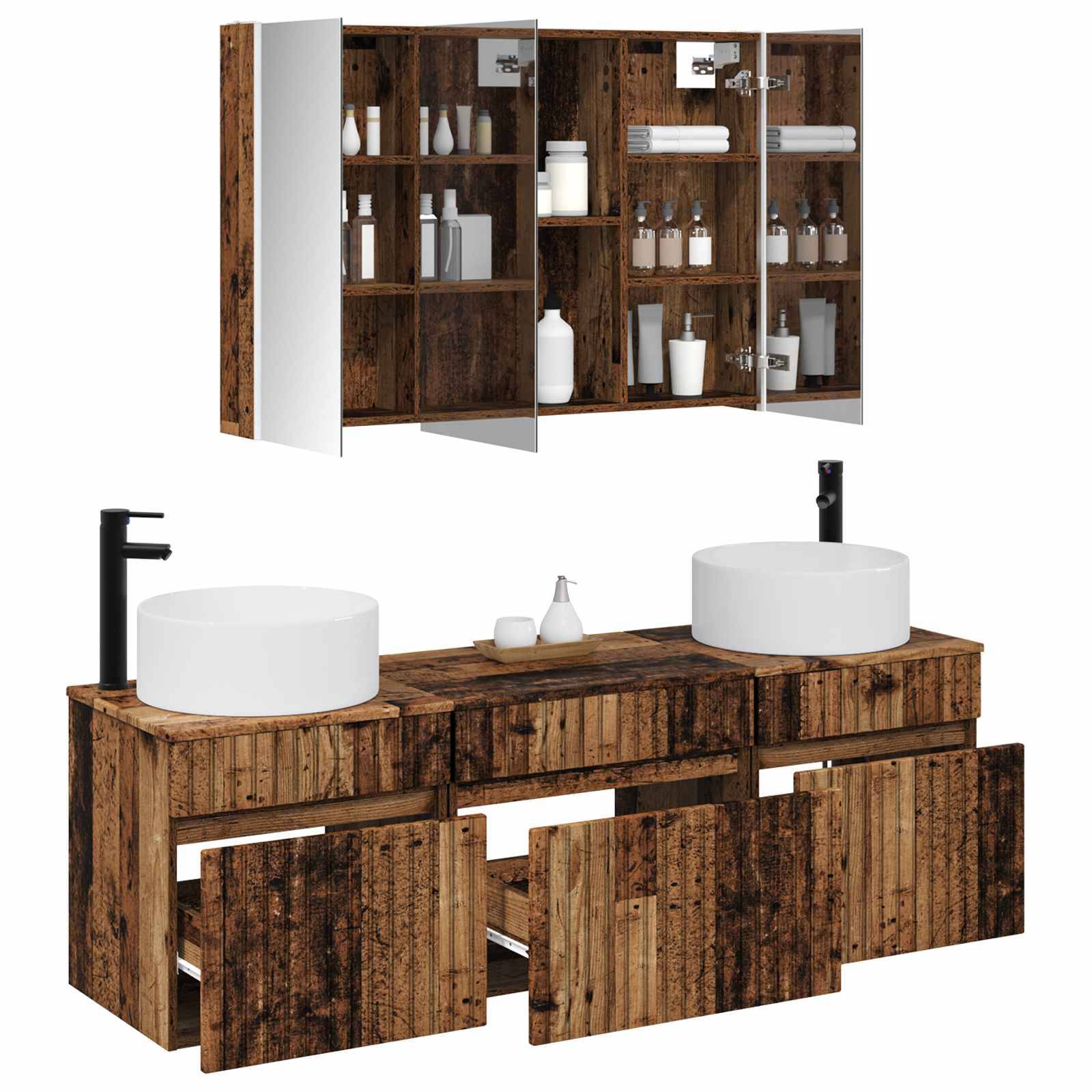vidaXL Badezimmerschrank-Set 4 pcs Altholz 103,5 x 15,5 x 70 cm