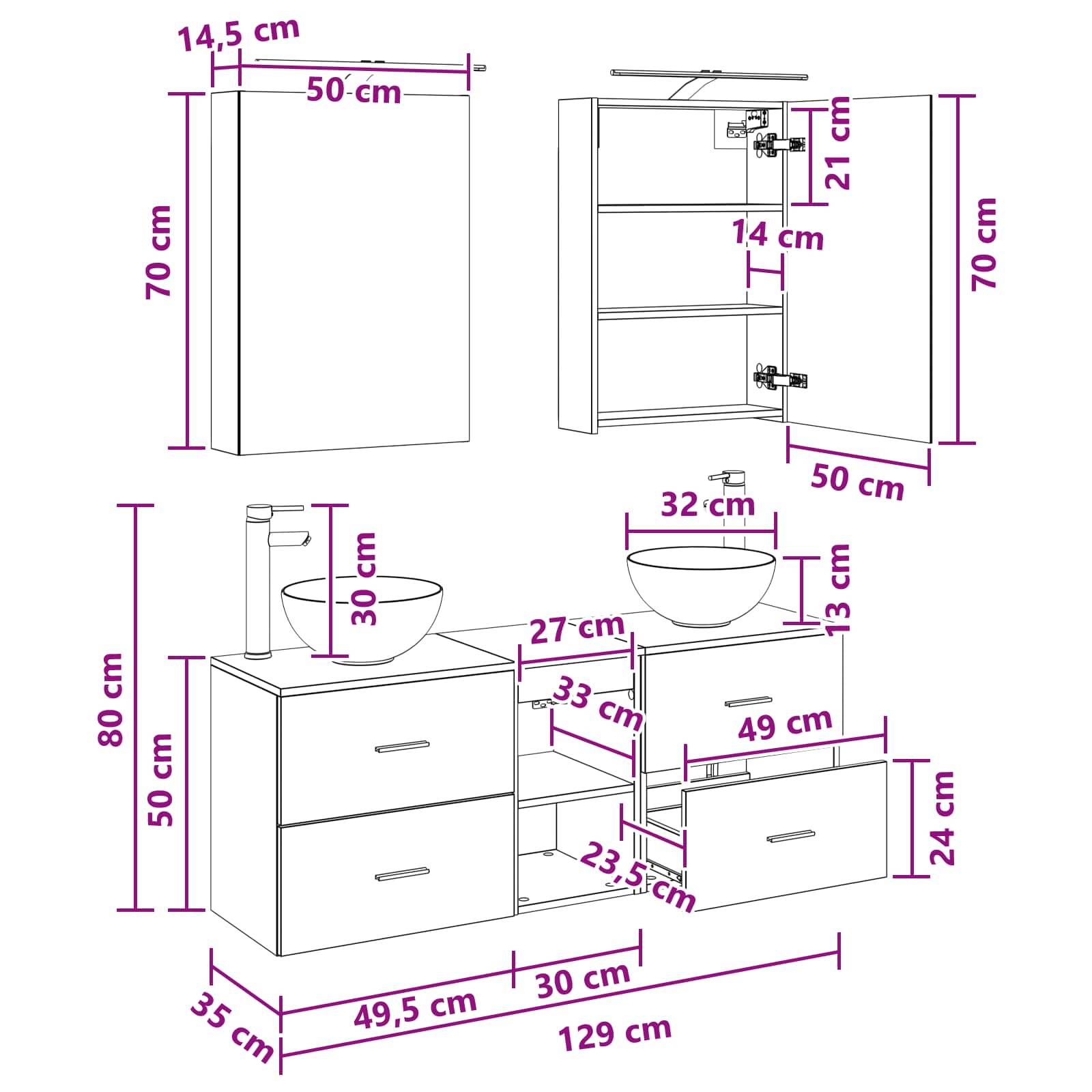 vidaXL Badezimmerschrank-Set 5 Stk. Artisan-Eiche Holzwerkstoff
