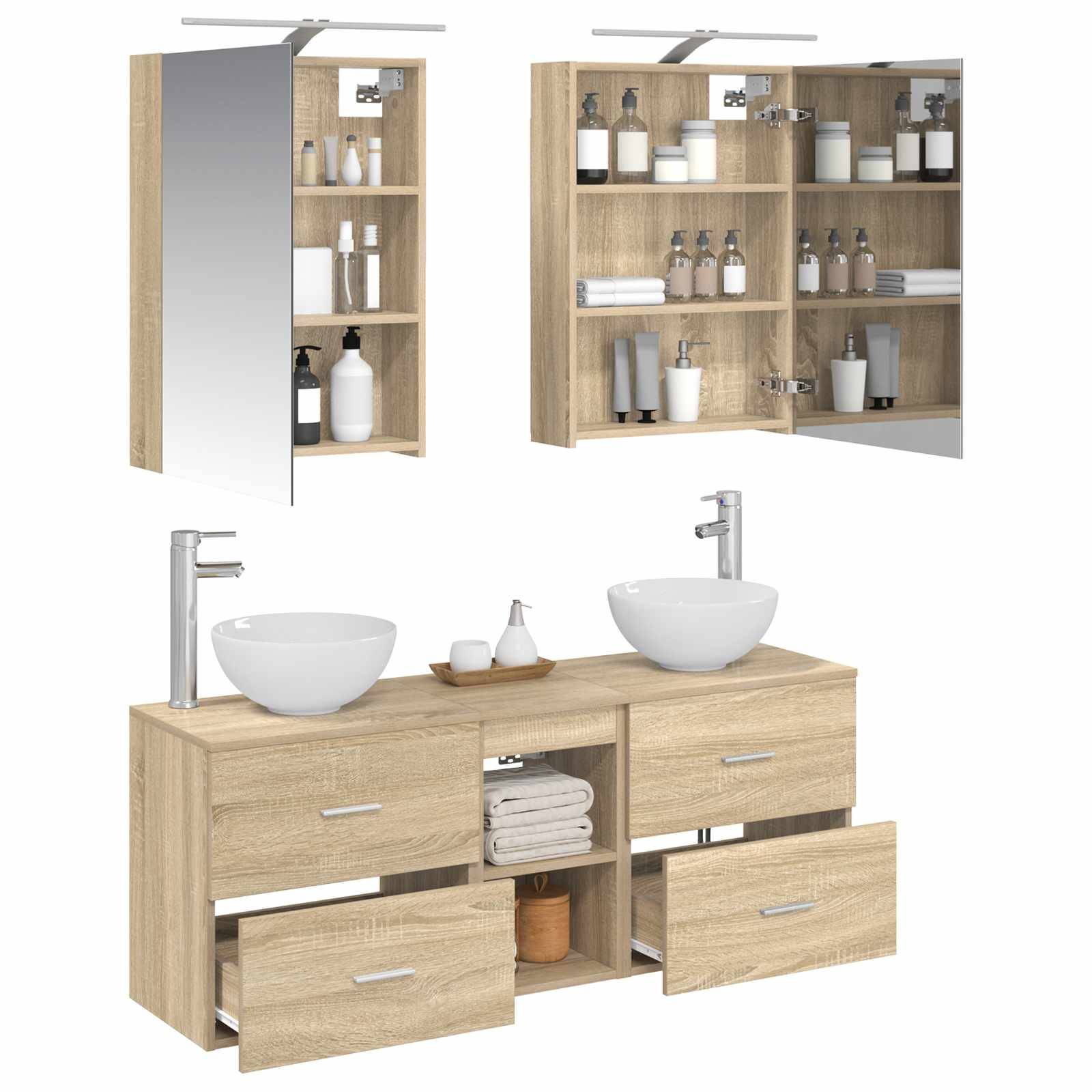vidaXL Badezimmerschrank-Set 5 pcs Sonoma-Eiche 50 x 14,5 x 70 cm