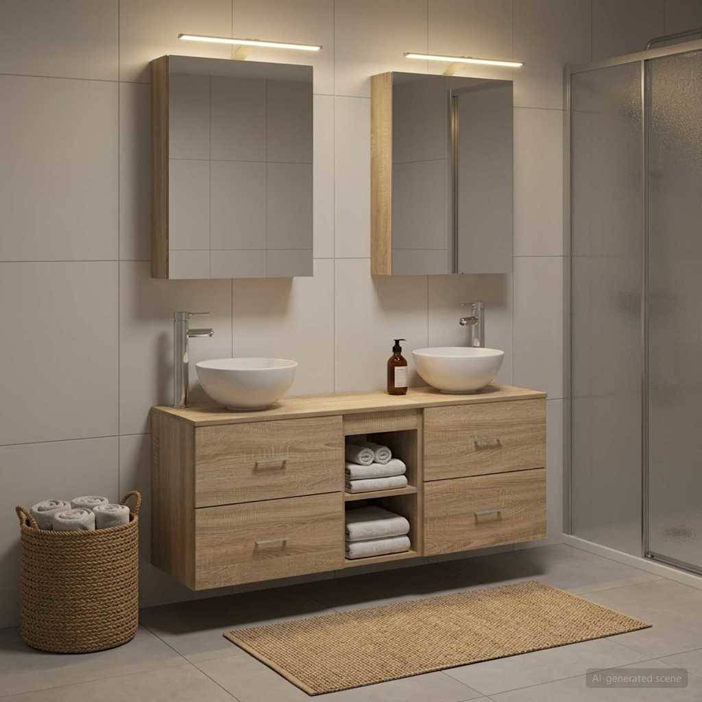 vidaXL Badezimmerschrank-Set 5 pcs Sonoma-Eiche 50 x 14,5 x 70 cm