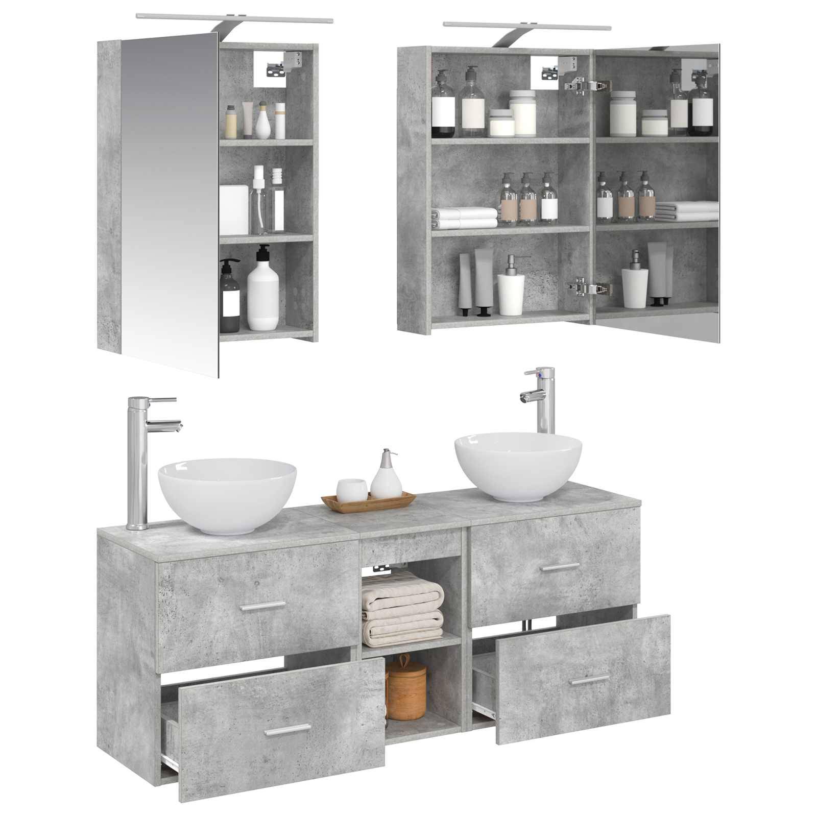vidaXL Badezimmerschrank-Set 5 pcs Betongrau 50 x 14,5 x 70 cm