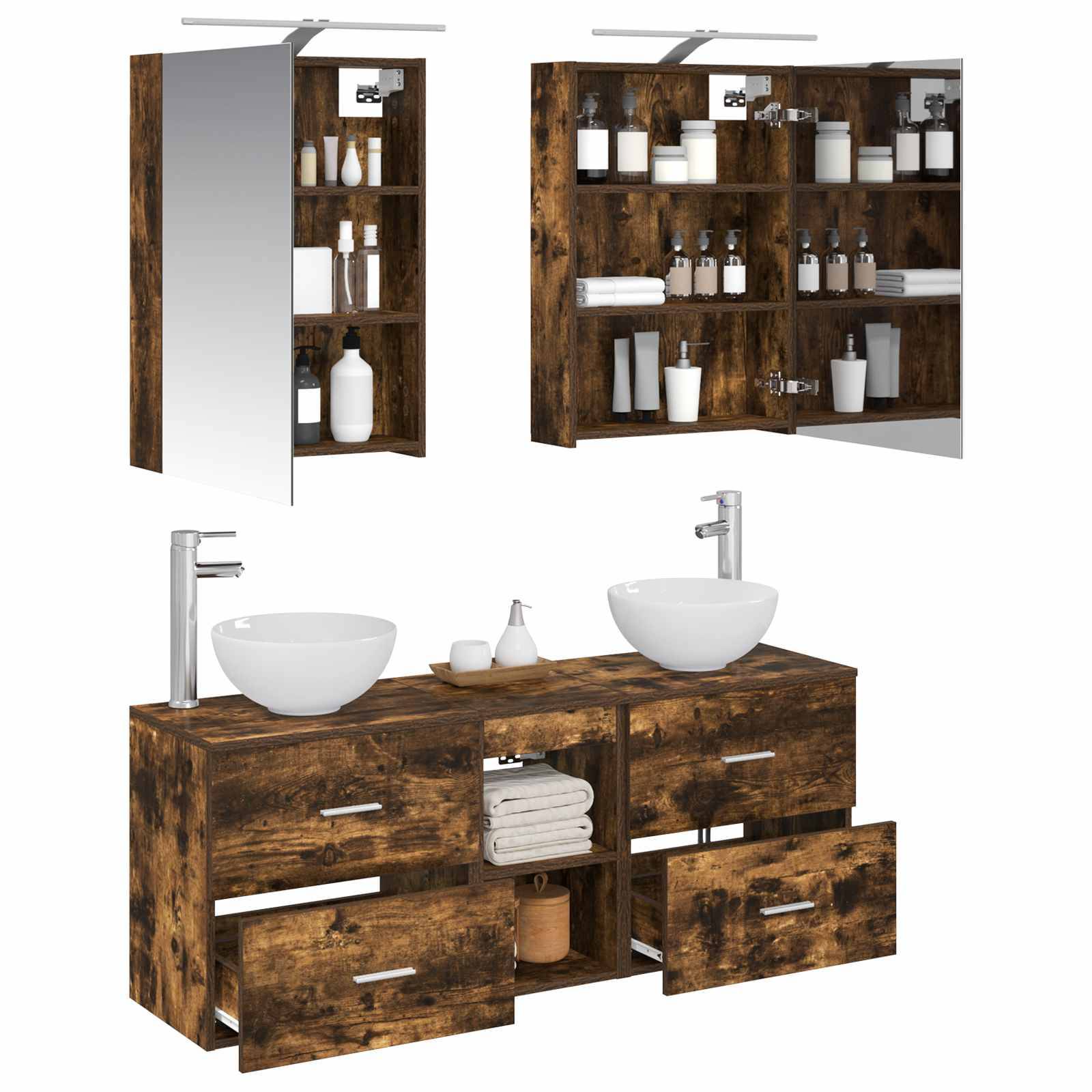 vidaXL Badezimmerschrank-Set 5 pcs Geräucherte Eiche 50 x 14,5 x 70 cm