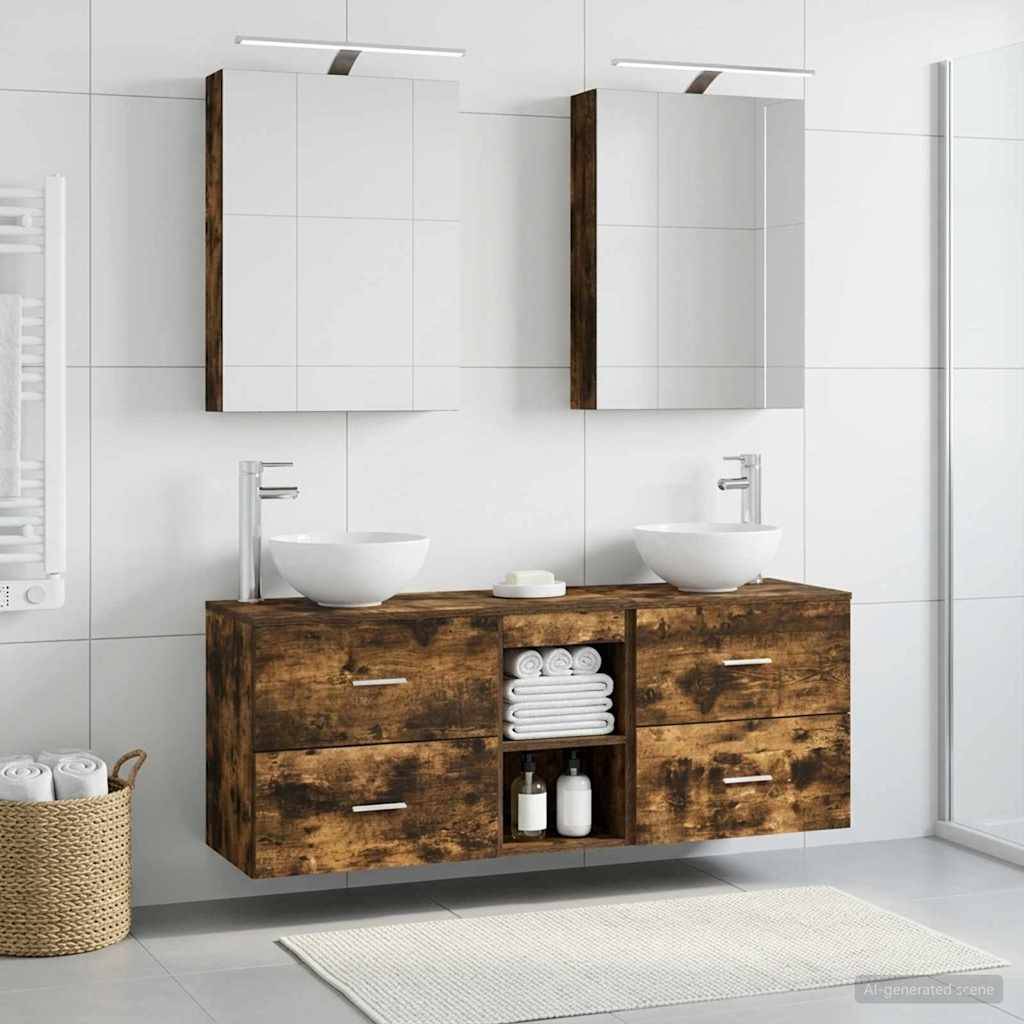 vidaXL Badezimmerschrank-Set 5 pcs Geräucherte Eiche 50 x 14,5 x 70 cm