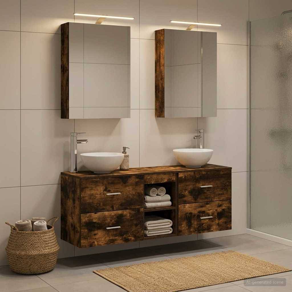 vidaXL Badezimmerschrank-Set 5 pcs Geräucherte Eiche 50 x 14,5 x 70 cm