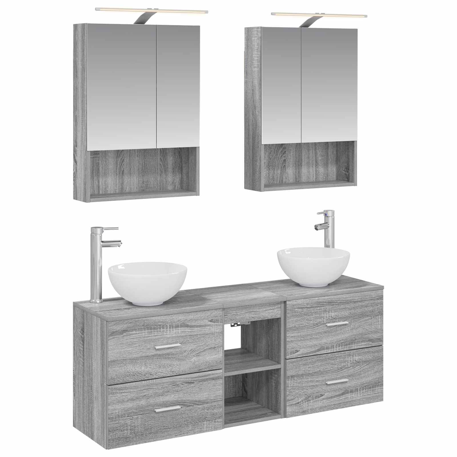 vidaXL Badezimmerschrank-Set 5 pcs Grau Sonoma 50 x 14,5 x 70 cm