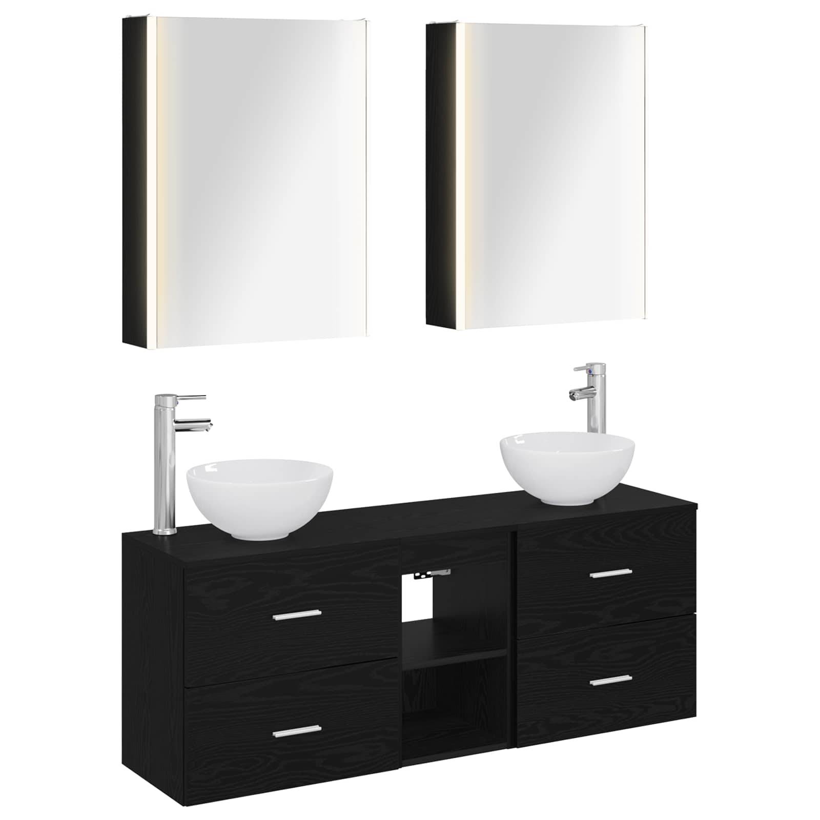 vidaXL Badezimmerschrank-Set 5 pcs Schwarze Eiche 53 x 15,5 x 70 cm