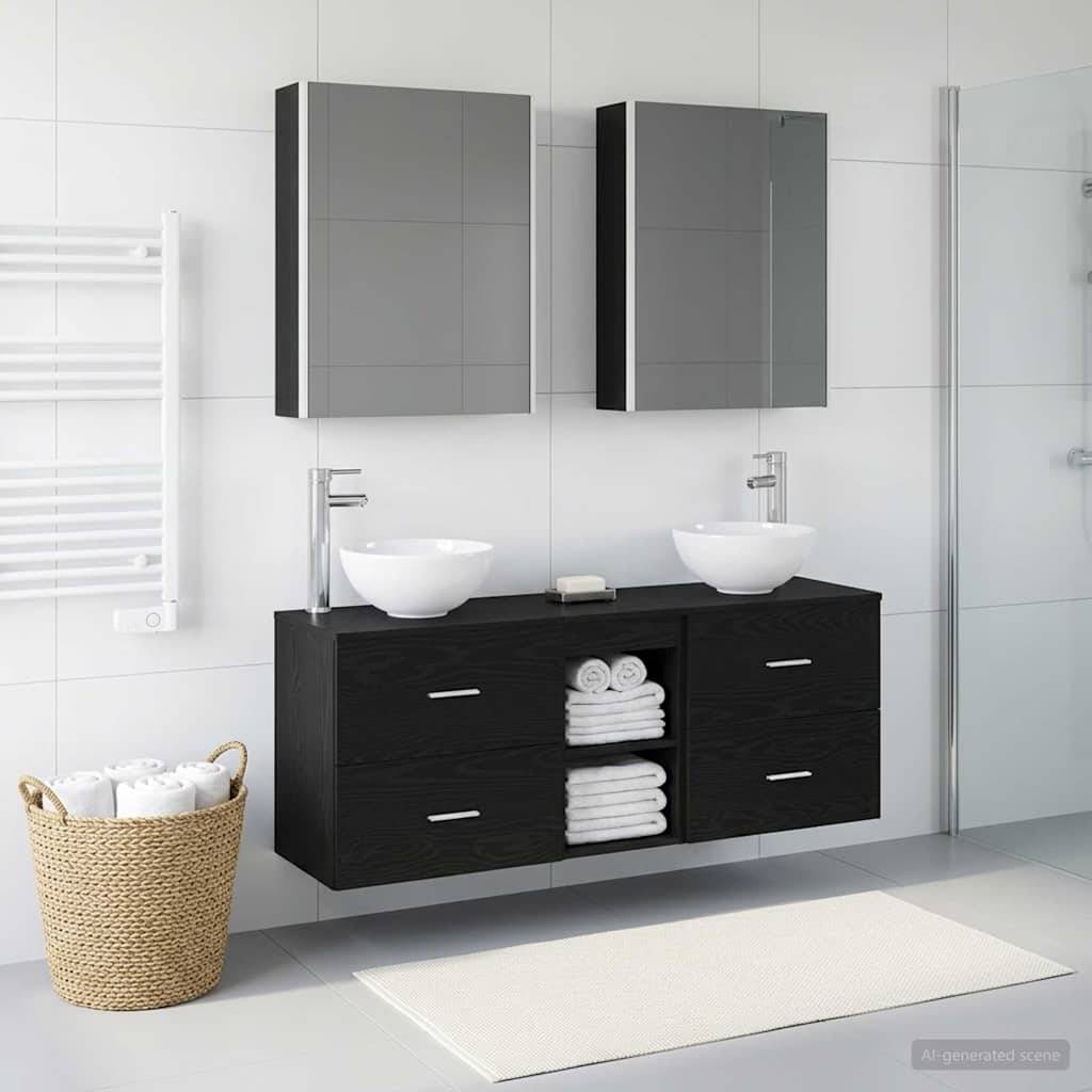 vidaXL Badezimmerschrank-Set 5 pcs Schwarze Eiche 53 x 15,5 x 70 cm