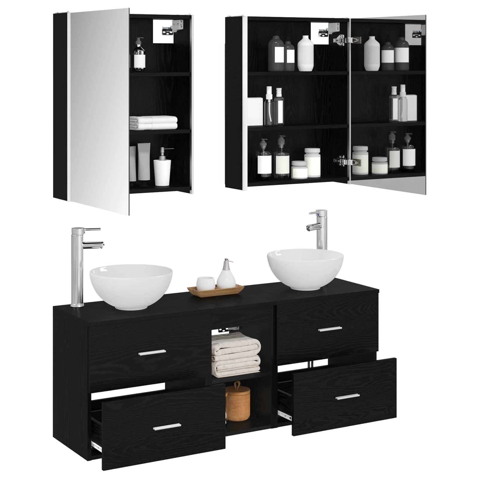 vidaXL Badezimmerschrank-Set 5 pcs Schwarze Eiche 53 x 15,5 x 70 cm