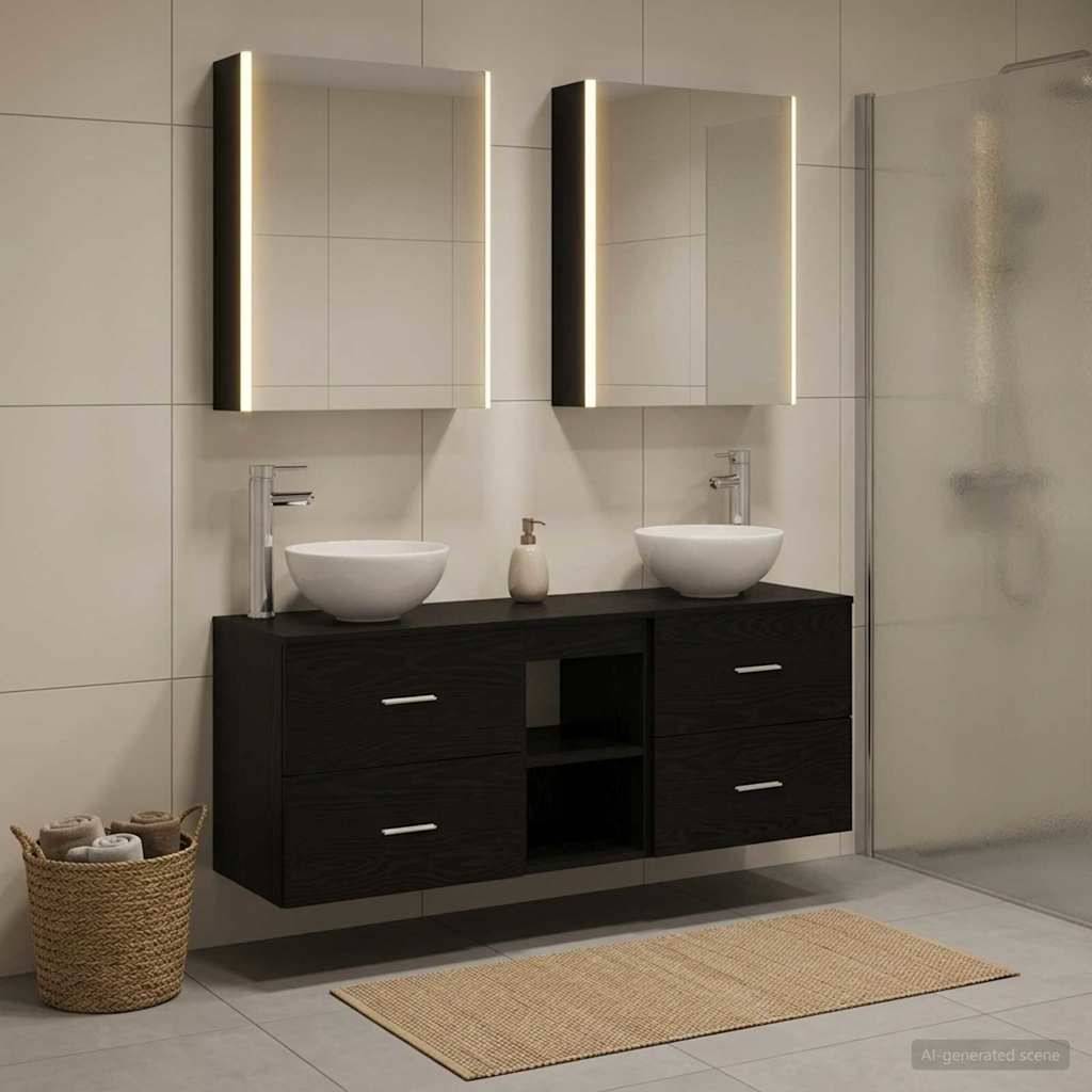 vidaXL Badezimmerschrank-Set 5 pcs Schwarze Eiche 53 x 15,5 x 70 cm