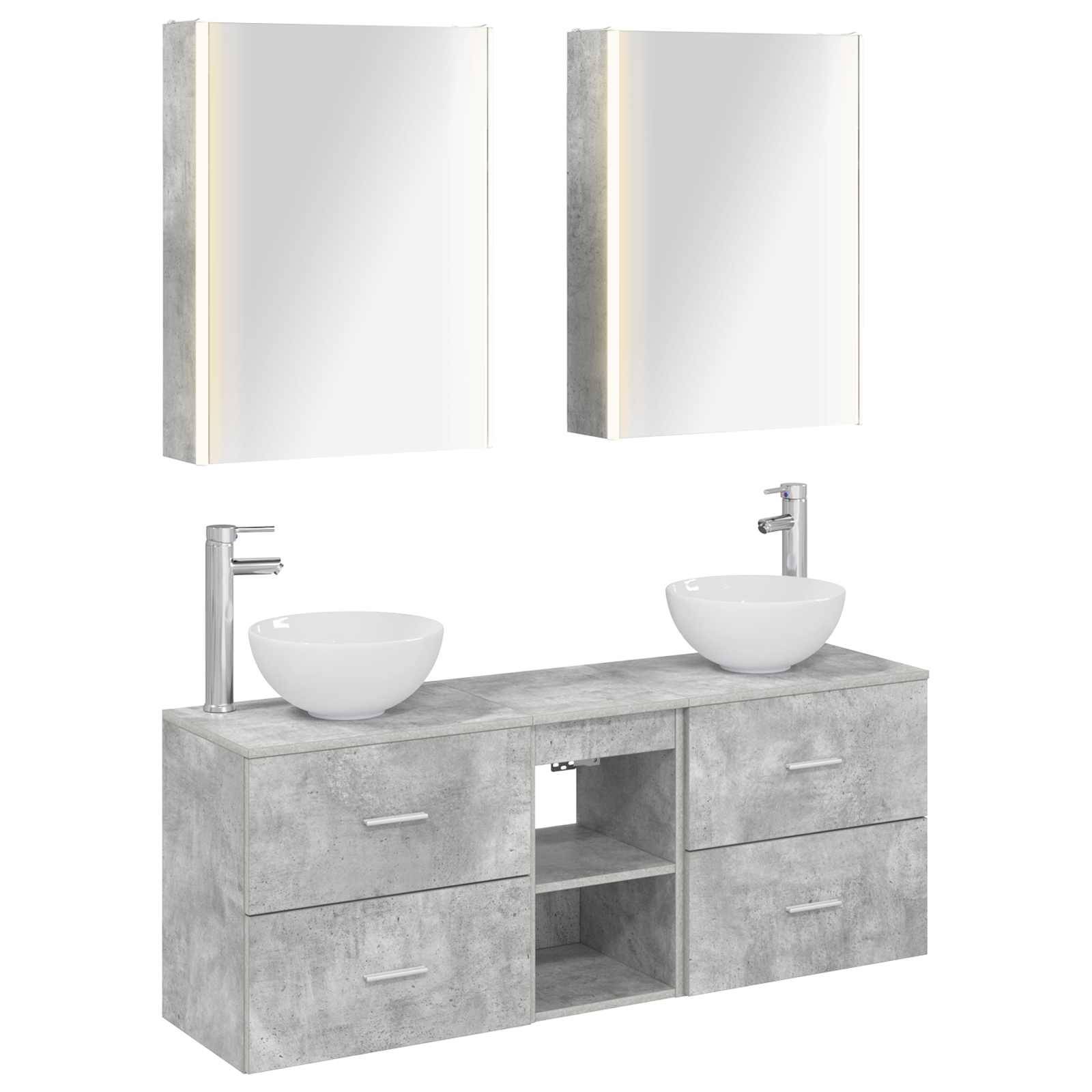 vidaXL Badezimmerschrank-Set 5 pcs Betongrau 53 x 15,5 x 70 cm