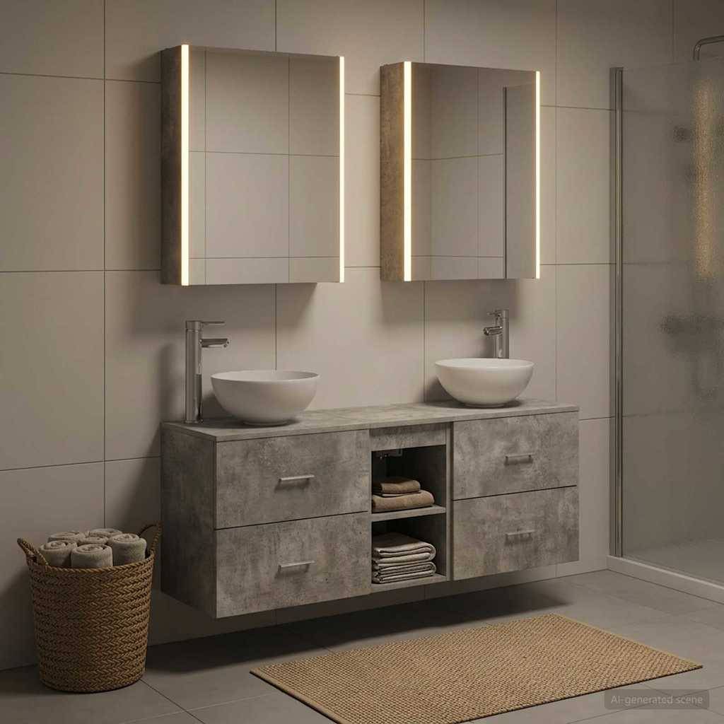 vidaXL Badezimmerschrank-Set 5 pcs Betongrau 53 x 15,5 x 70 cm