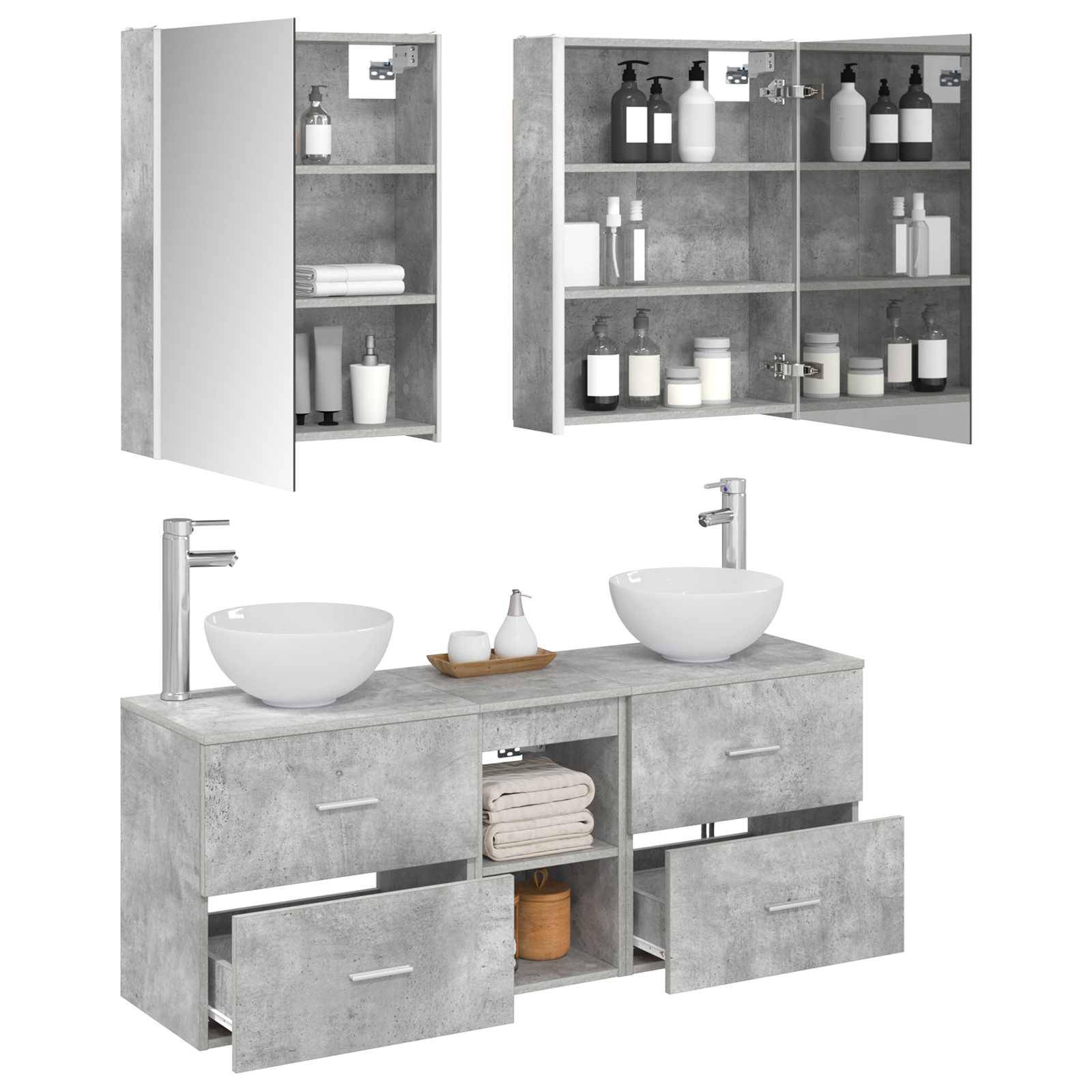 vidaXL Badezimmerschrank-Set 5 pcs Betongrau 53 x 15,5 x 70 cm