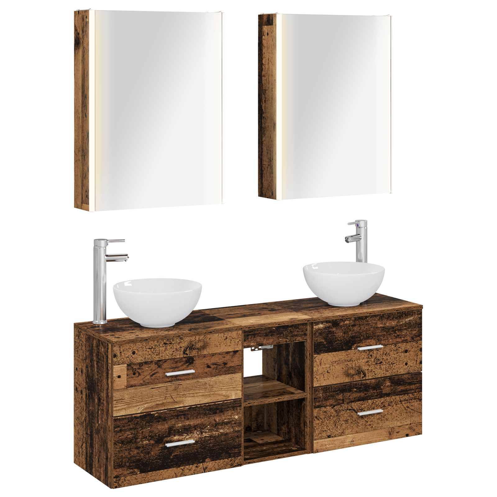 vidaXL Badezimmerschrank-Set 5 pcs Altholz 53 x 15,5 x 70 cm