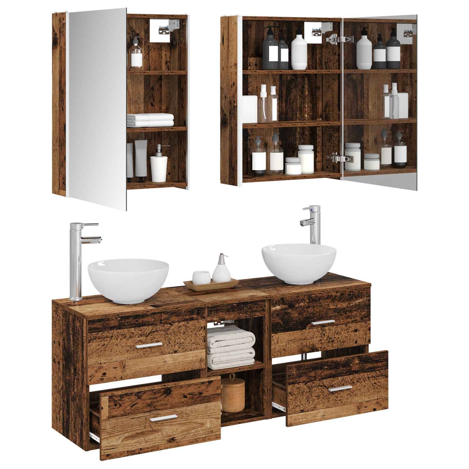vidaXL Badezimmerschrank-Set 5 pcs Altholz 53 x 15,5 x 70 cm