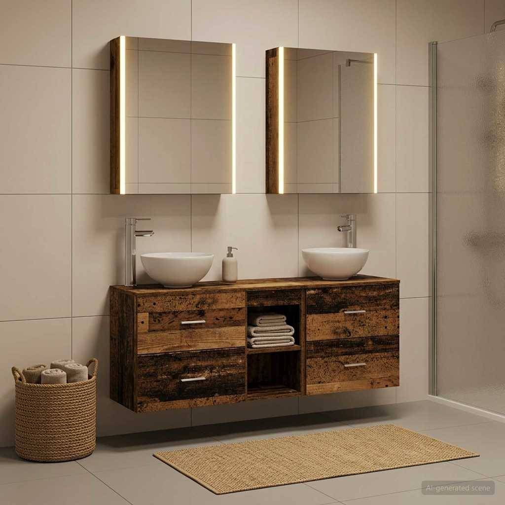 vidaXL Badezimmerschrank-Set 5 pcs Altholz 53 x 15,5 x 70 cm