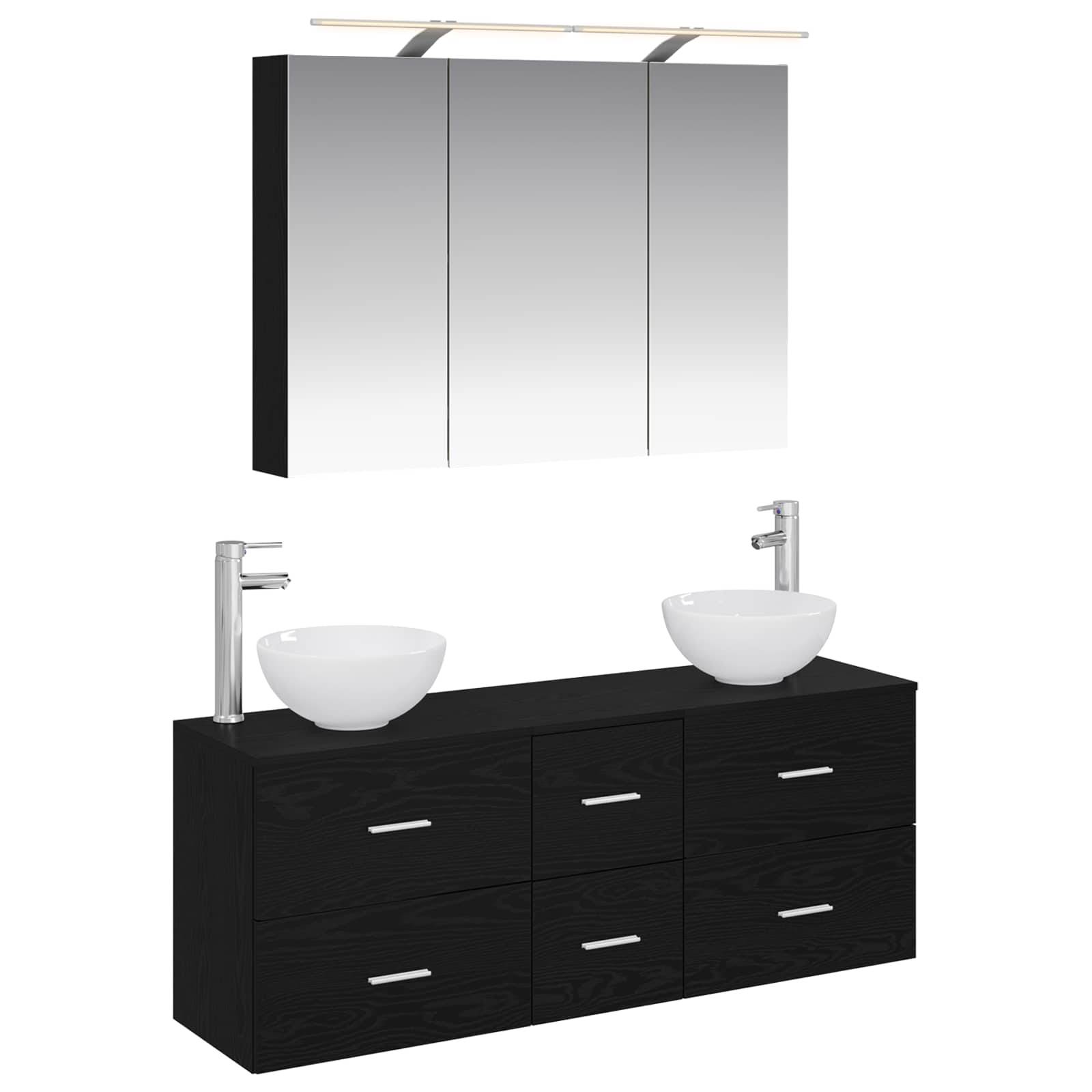 vidaXL Badezimmermöbel-Set 4 pcs Schwarze Eiche Ingenieurholz und Glas