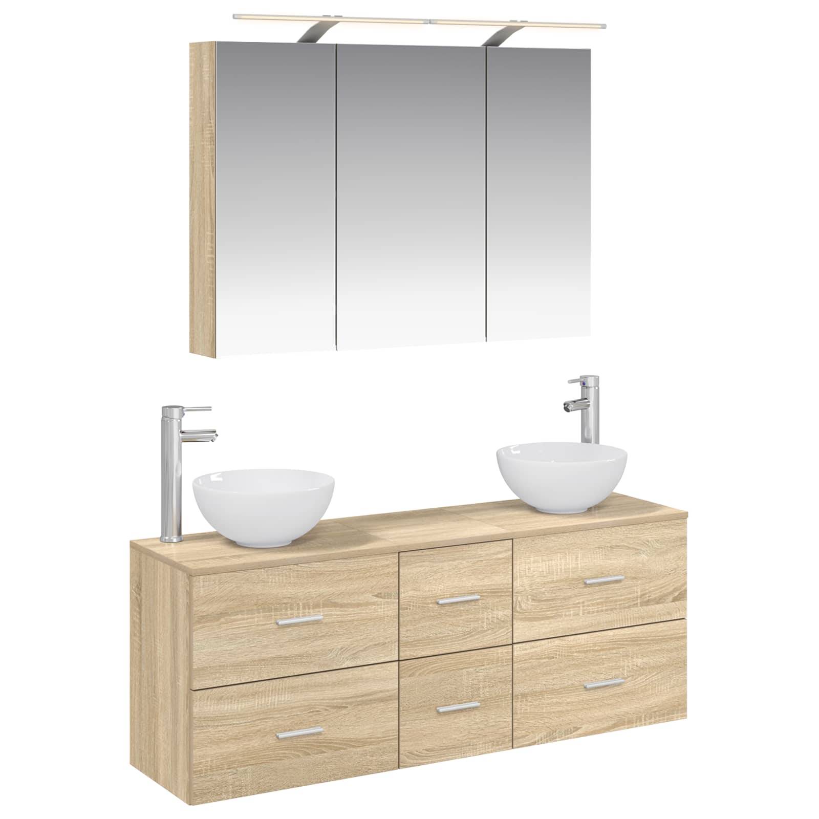 vidaXL Badezimmermöbel-Set 4 pcs Sonoma-Eiche Ingenieurholz und Glas