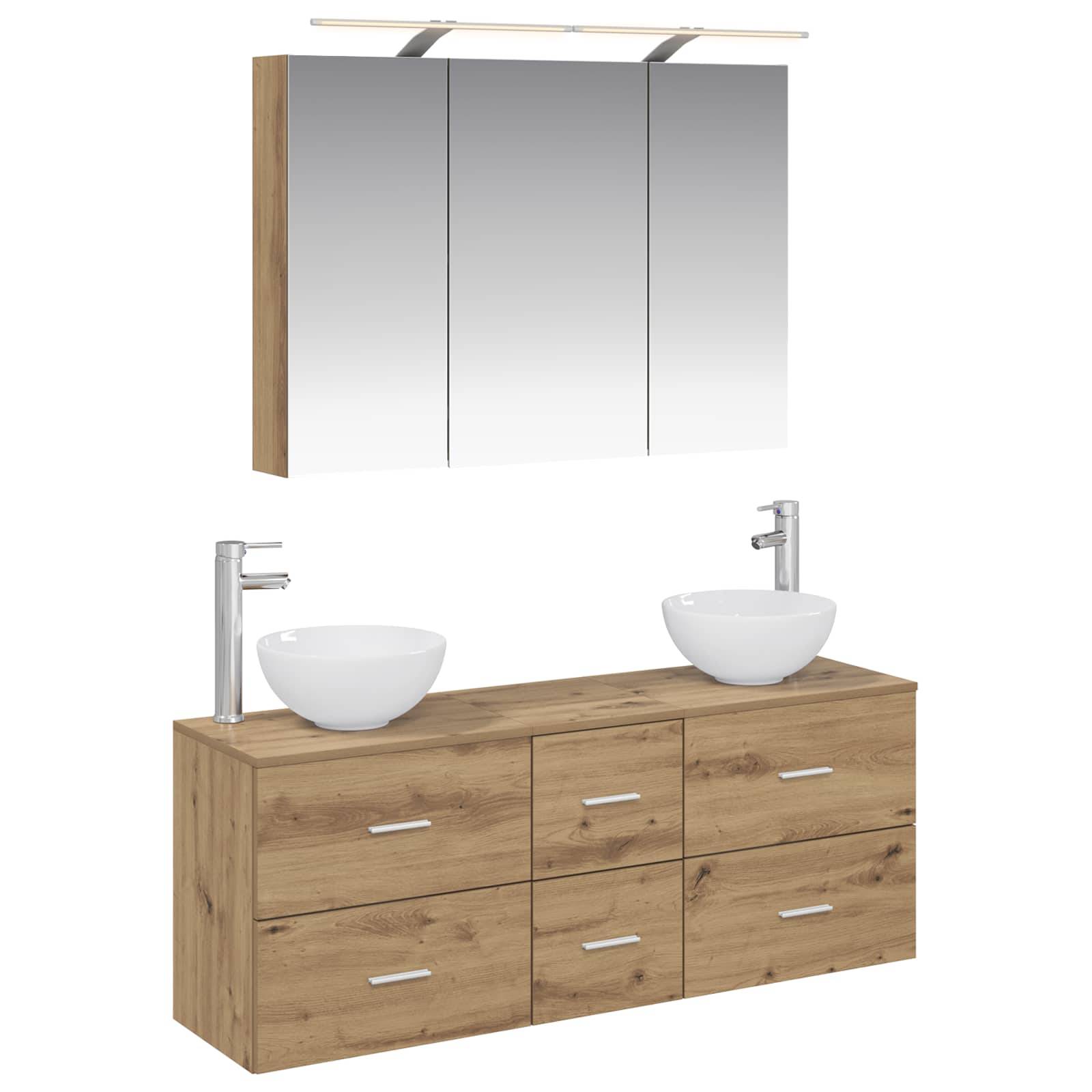 vidaXL Badezimmermöbel-Set 4 pcs Artisan-Eiche Ingenieurholz und Glas