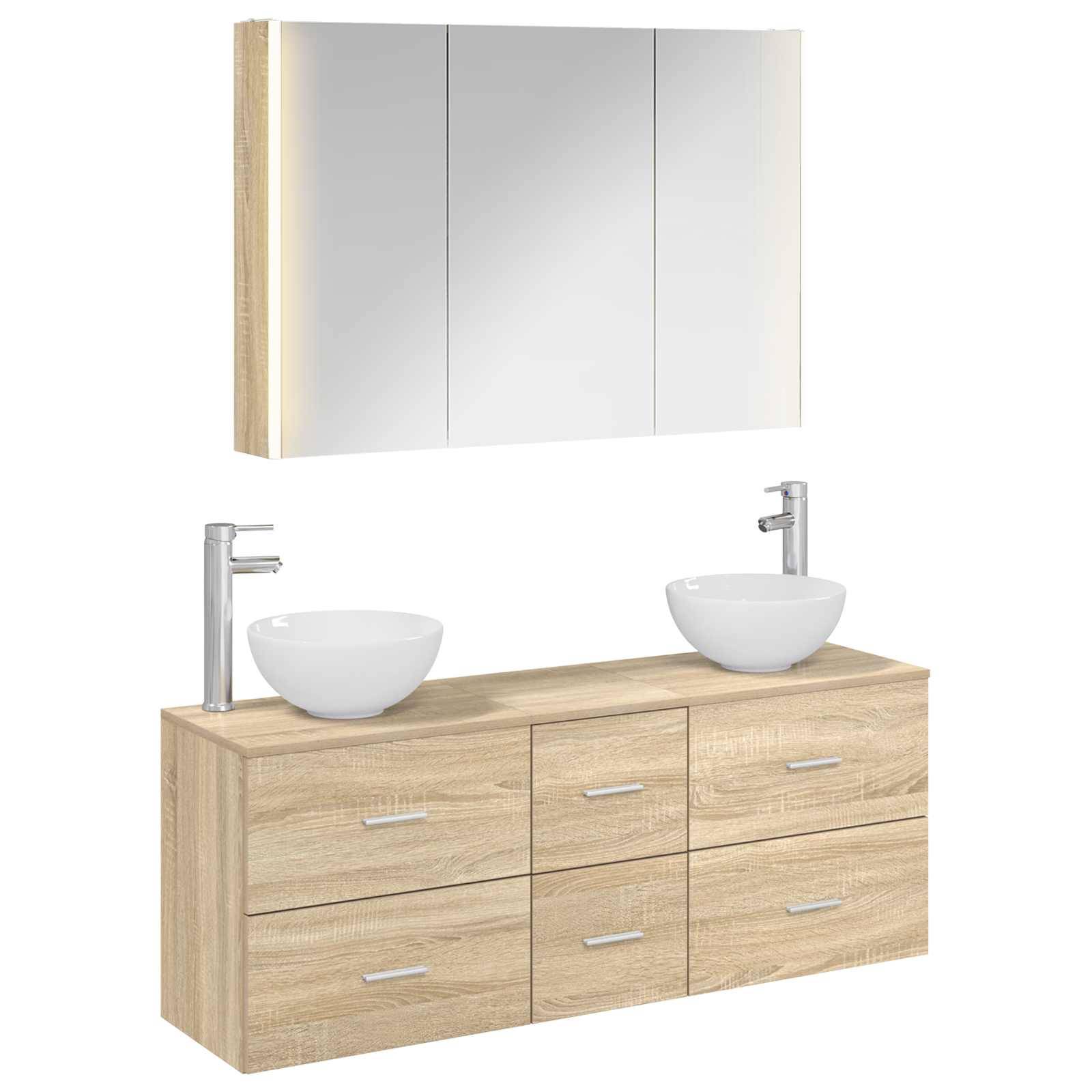 vidaXL Badezimmermöbel-Set 4 pcs Sonoma-Eiche Ingenieurholz und Glas
