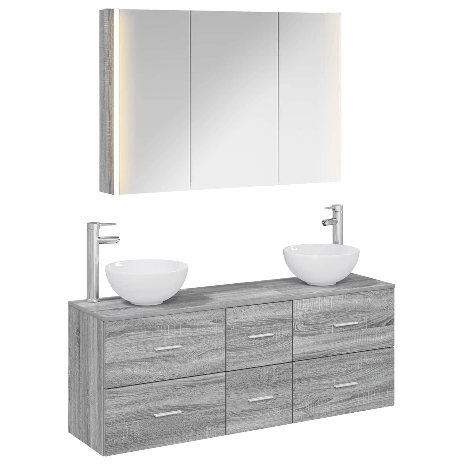 vidaXL Badezimmermöbel-Set 4 pcs Grau Sonoma Ingenieurholz und Glas