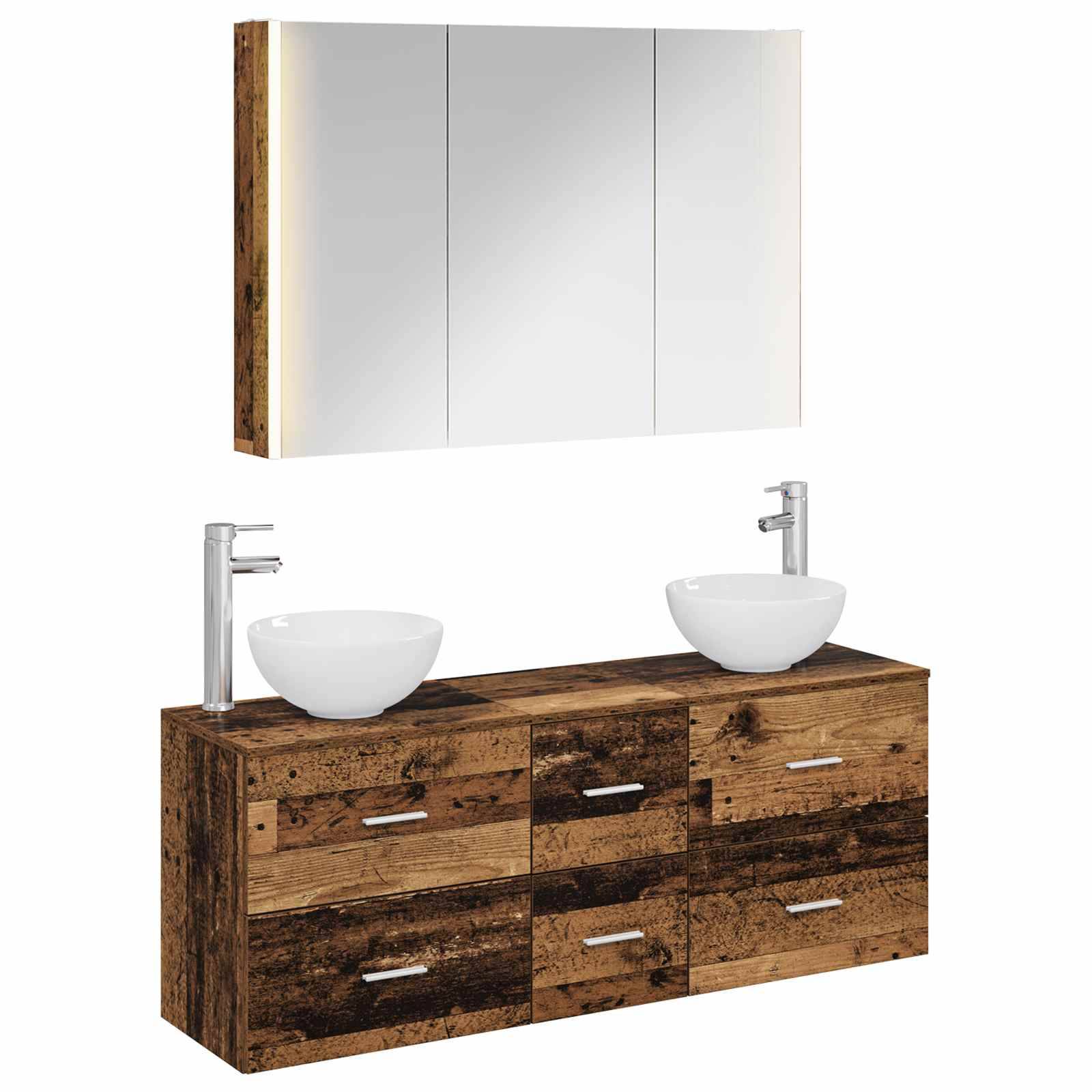 vidaXL Badezimmermöbel-Set 4 pcs Altholz Ingenieurholz und Glas