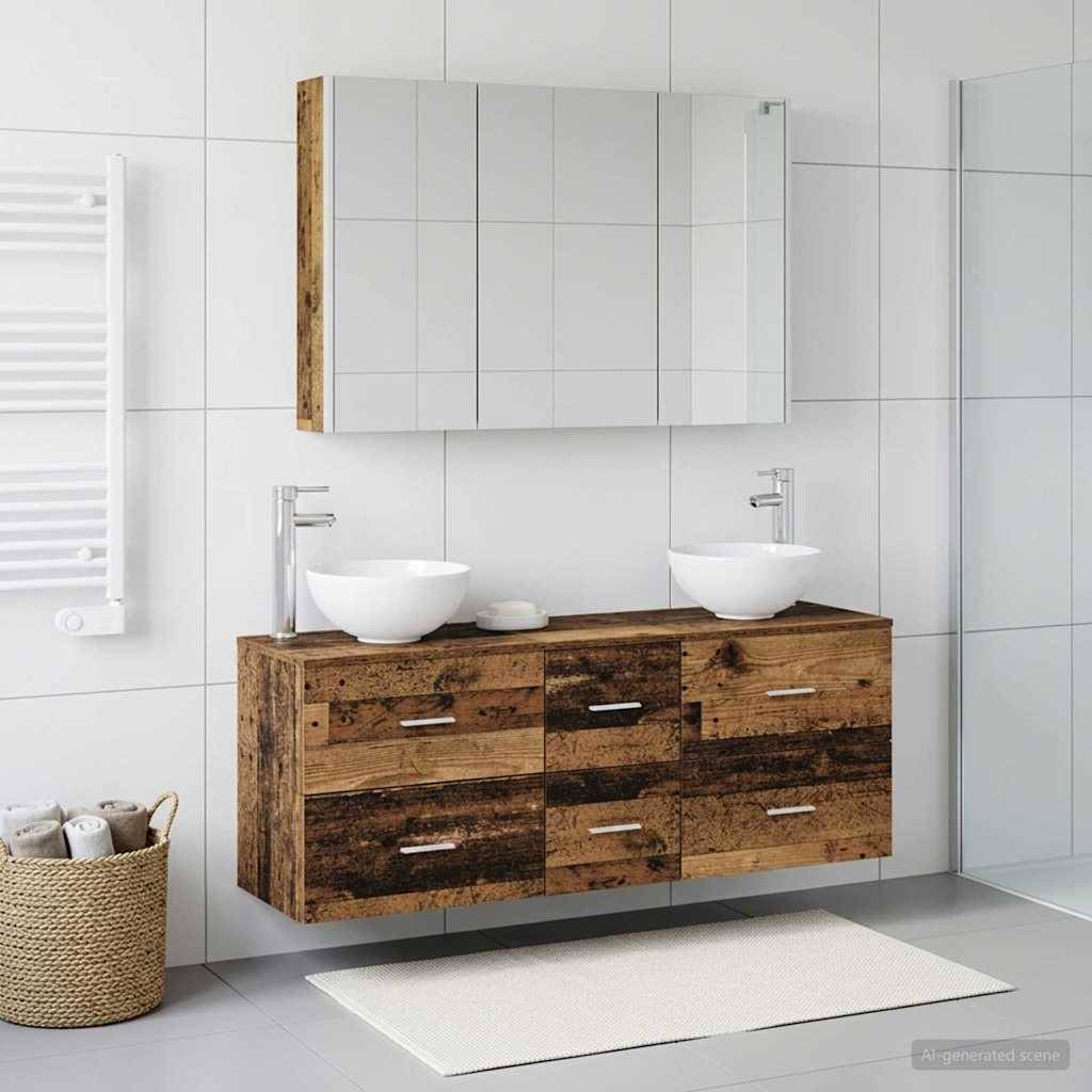 vidaXL Badezimmermöbel-Set 4 pcs Altholz Ingenieurholz und Glas