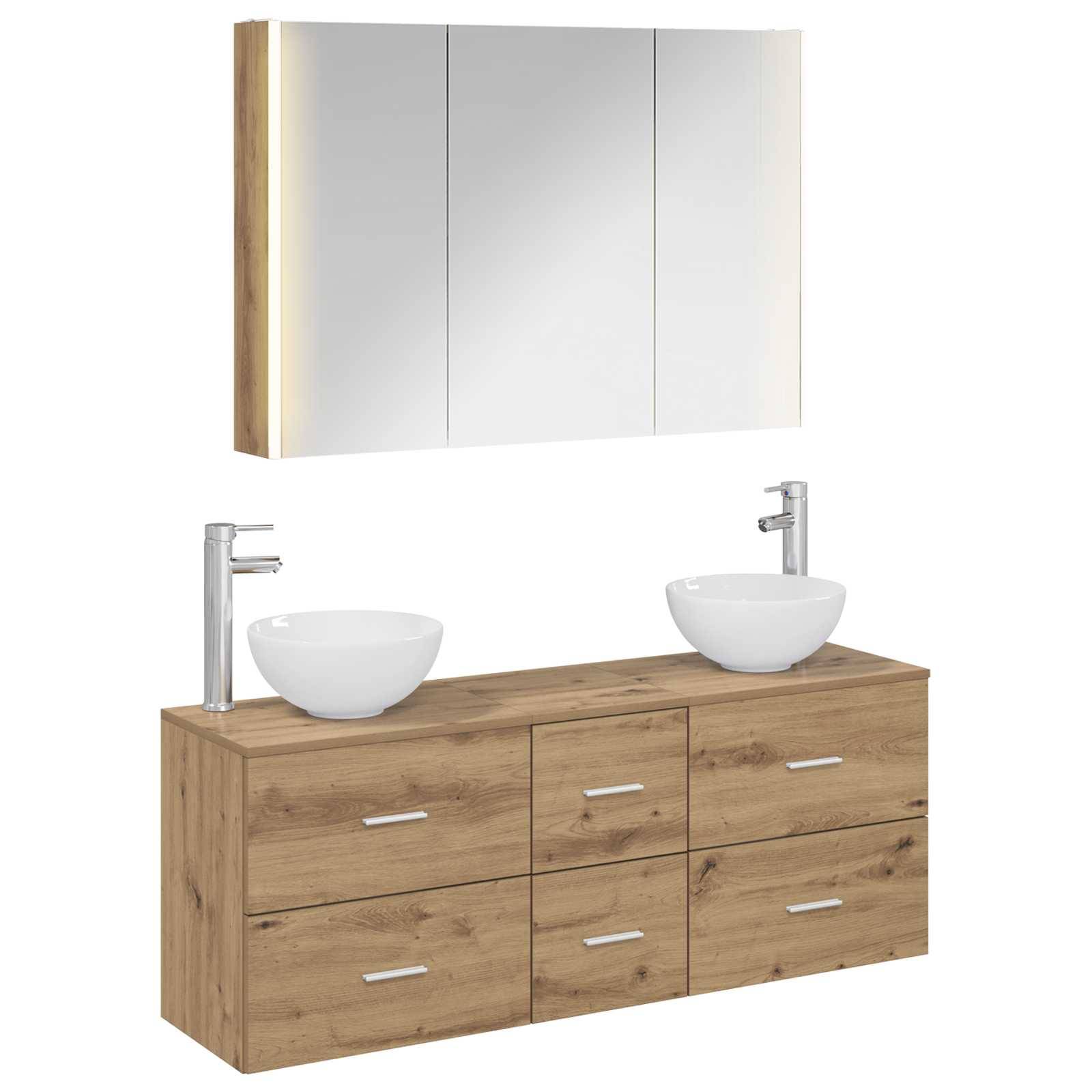 vidaXL Badezimmermöbel-Set 4 Stk. Artisan-Eiche Ingenieurholz und Glas