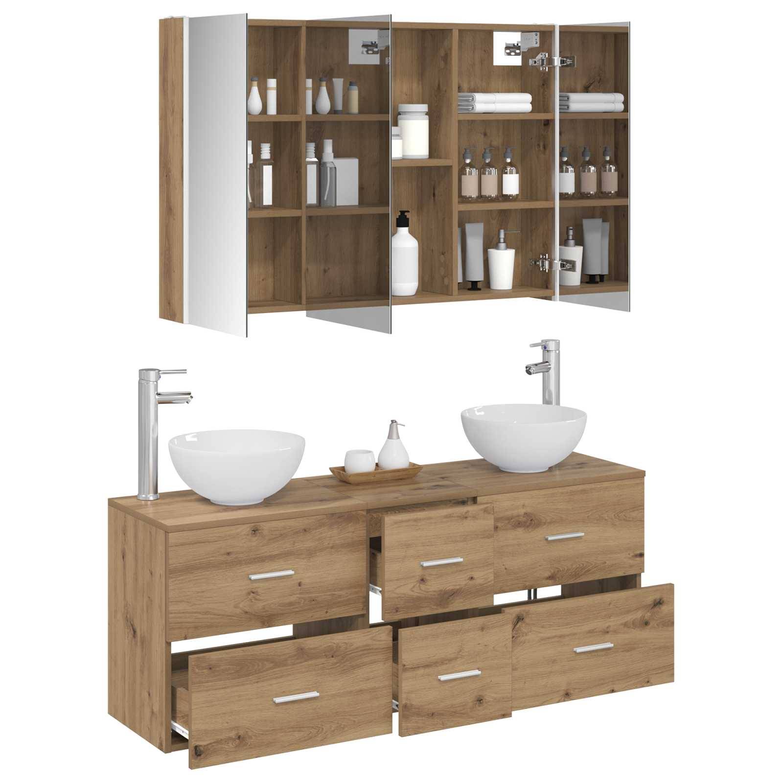 vidaXL Badezimmermöbel-Set 4 Stk. Artisan-Eiche Ingenieurholz und Glas