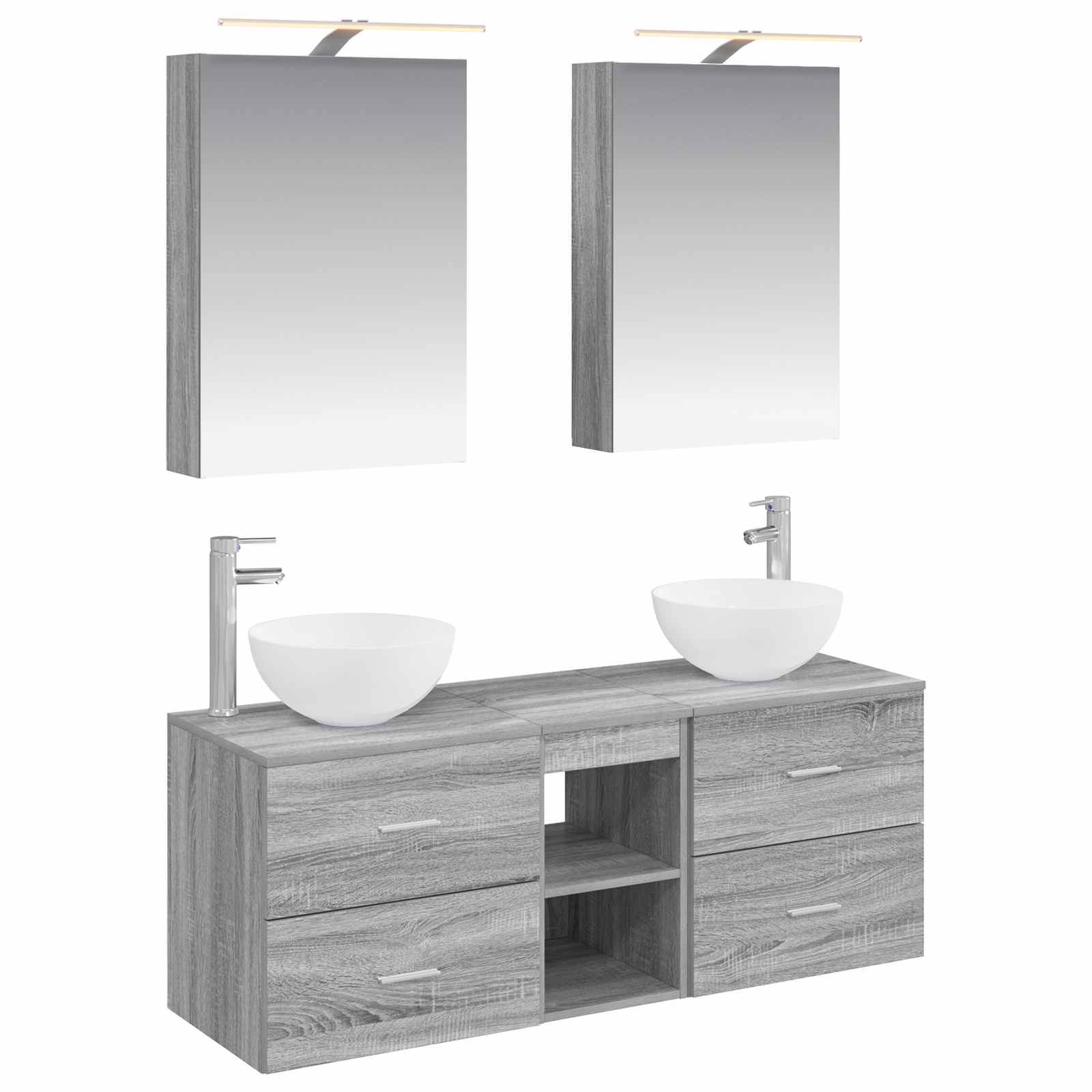 vidaXL Badezimmermöbel-Set 5 pcs Grau Sonoma Ingenieurholz und Glas
