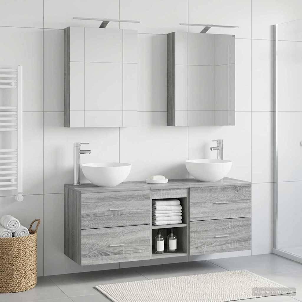 vidaXL Badezimmermöbel-Set 5 pcs Grau Sonoma Ingenieurholz und Glas