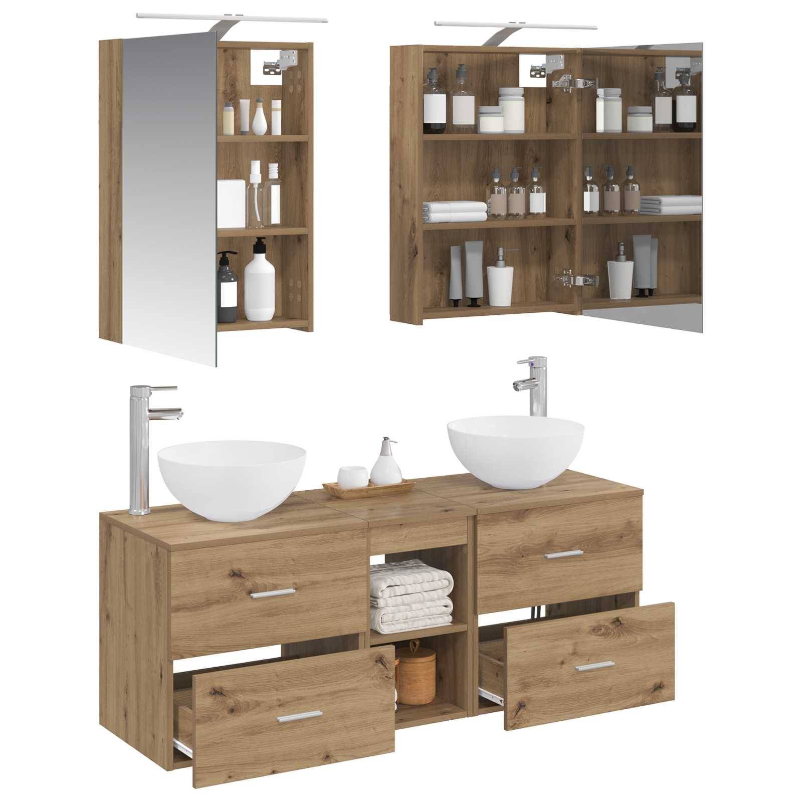 vidaXL Badezimmermöbel-Set 5 Stk. Artisan-Eiche Ingenieurholz und Glas