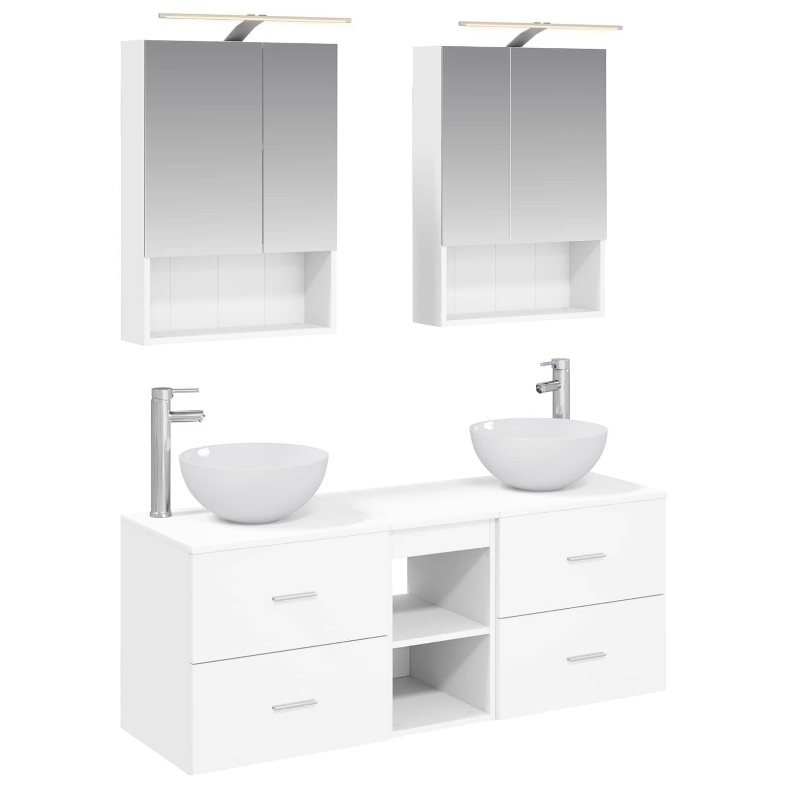 vidaXL Badezimmermöbel-Set 5 pcs Weiß Ingenieurholz und Glas