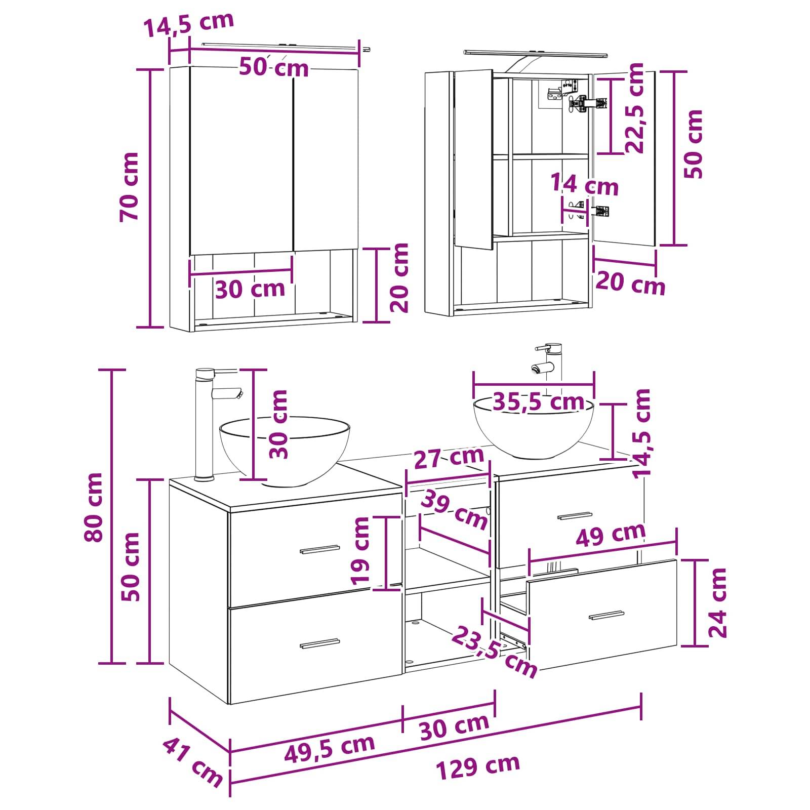 vidaXL Badezimmermöbel-Set 5 pcs Weiß Ingenieurholz und Glas