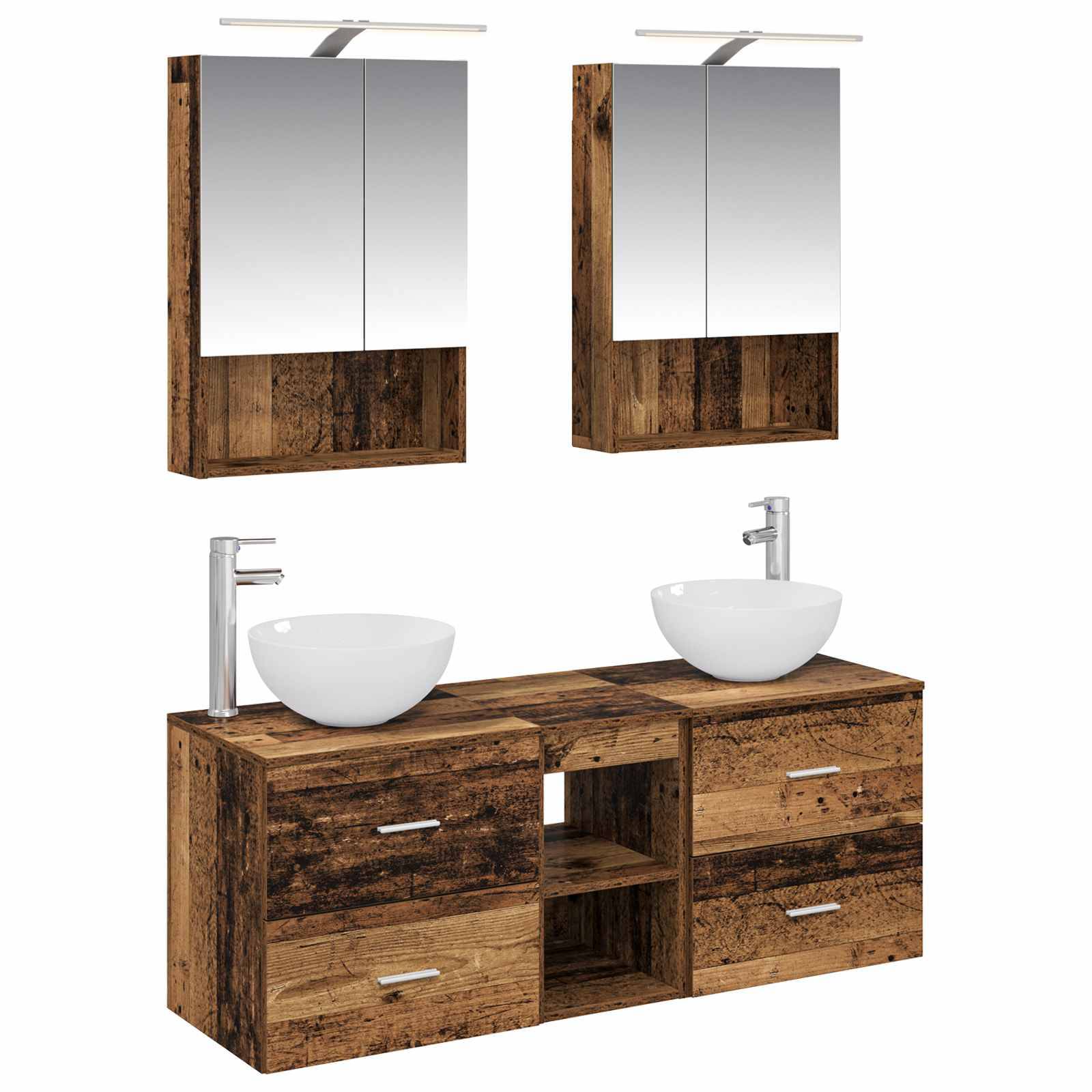 vidaXL Badezimmermöbel-Set 5 pcs Altholz Ingenieurholz und Glas