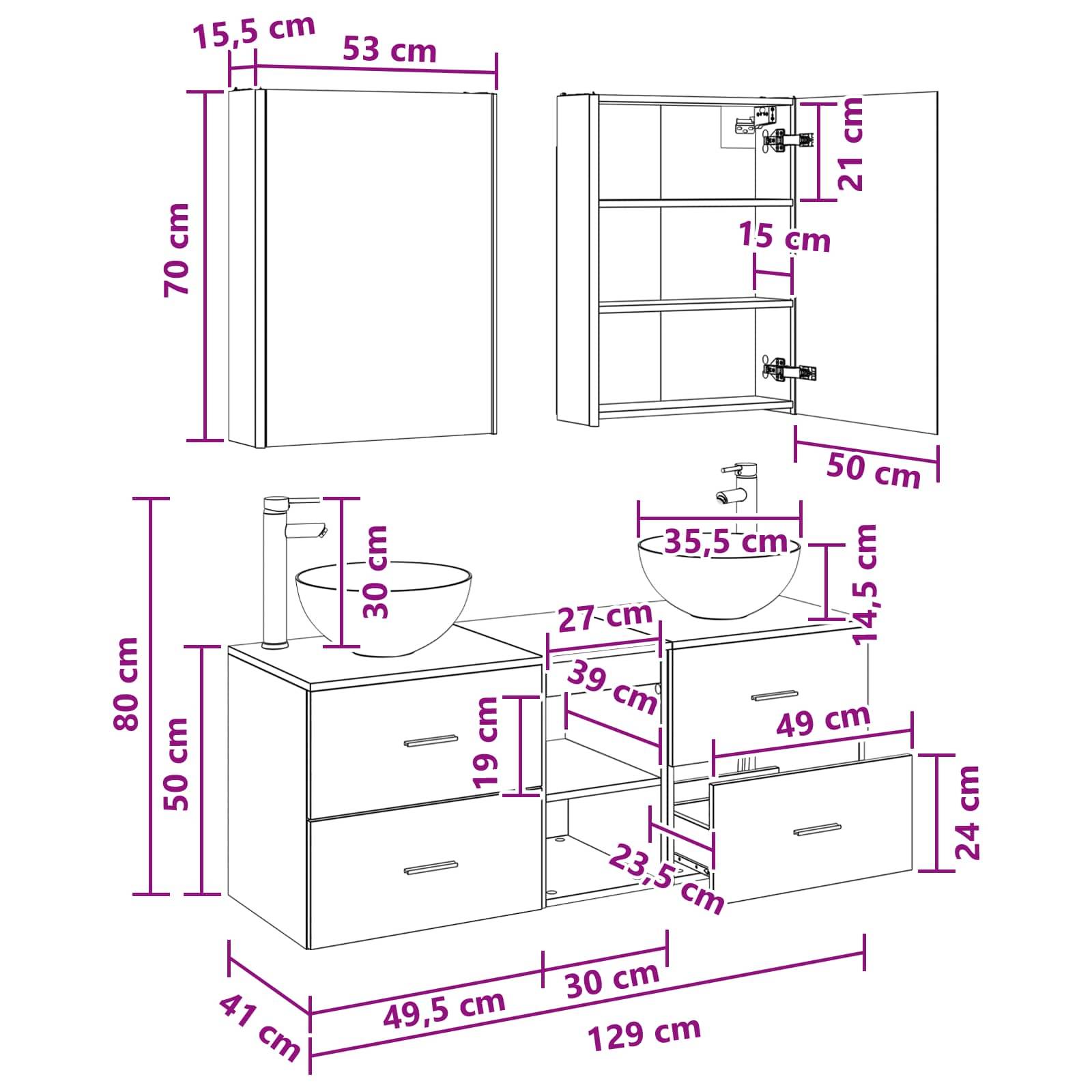 vidaXL Badezimmermöbel-Set 5 Stk. Artisan-Eiche Ingenieurholz und Glas