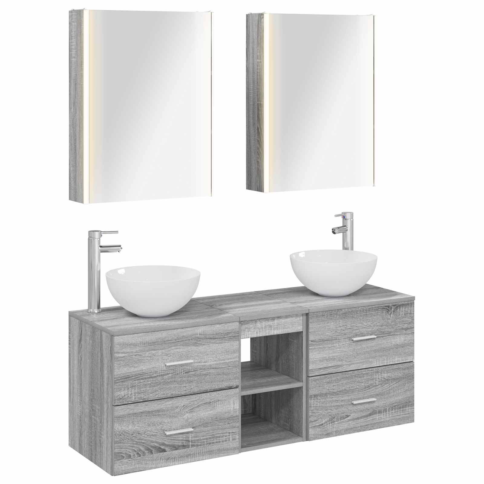 vidaXL Badezimmermöbel-Set 5 pcs Grau Sonoma Ingenieurholz und Glas