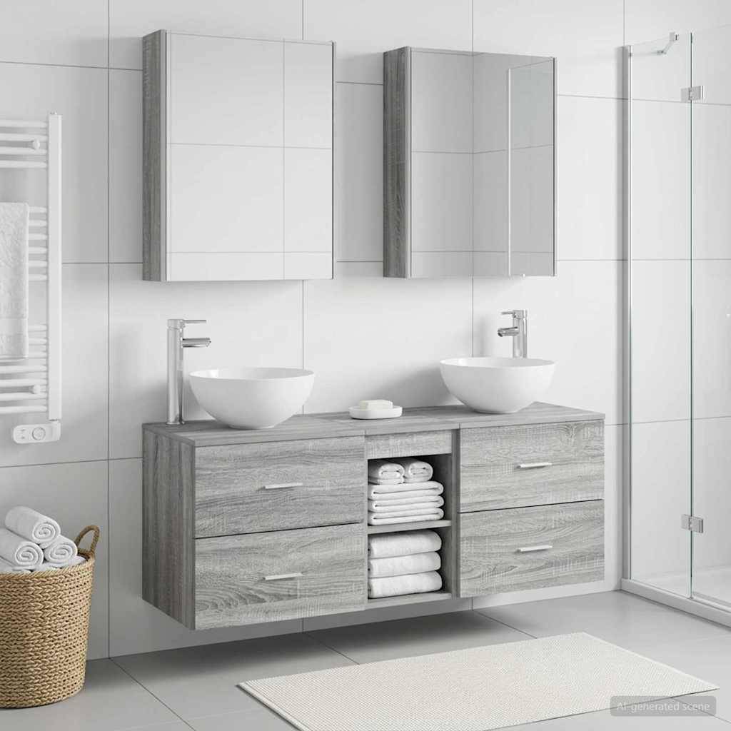 vidaXL Badezimmermöbel-Set 5 pcs Grau Sonoma Ingenieurholz und Glas