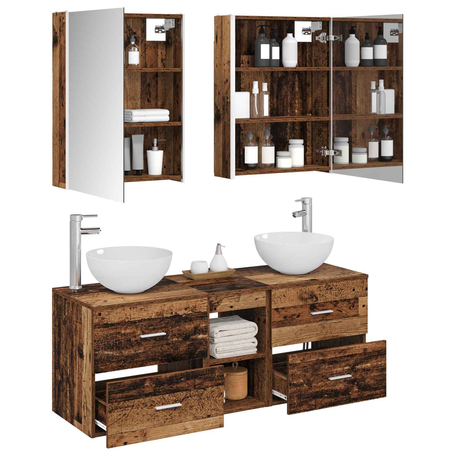 vidaXL Badezimmermöbel-Set 5 pcs Altholz Ingenieurholz und Glas