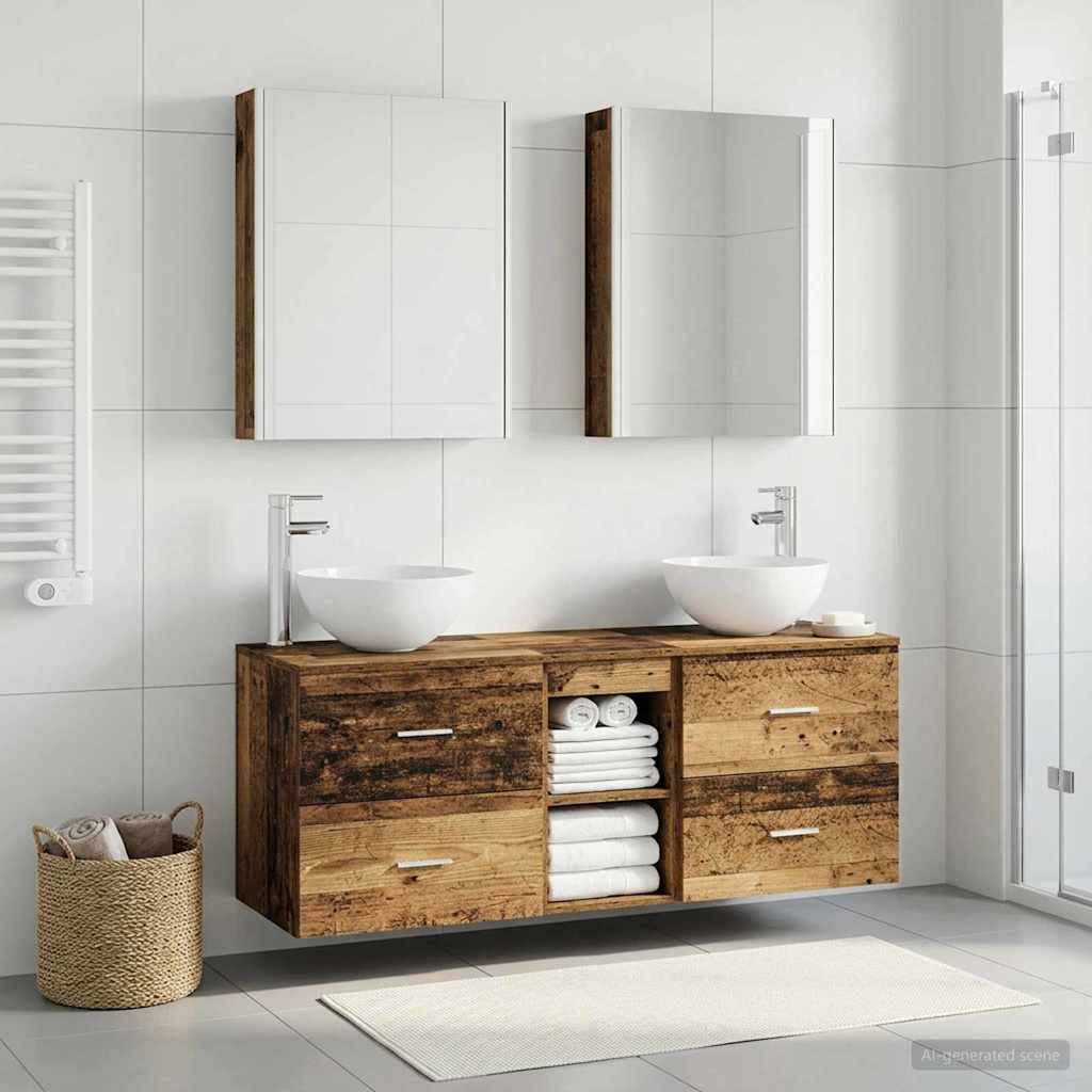 vidaXL Badezimmermöbel-Set 5 pcs Altholz Ingenieurholz und Glas