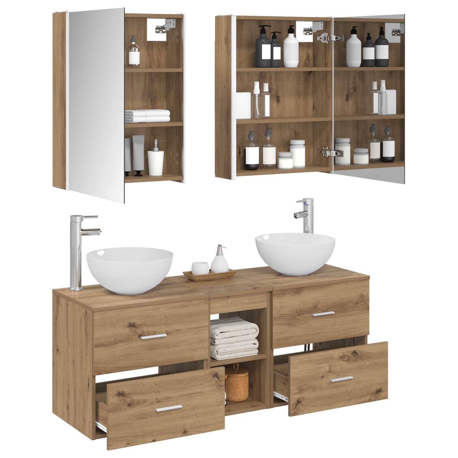 vidaXL Badezimmermöbel-Set 5 Stk. Artisan-Eiche Ingenieurholz und Glas
