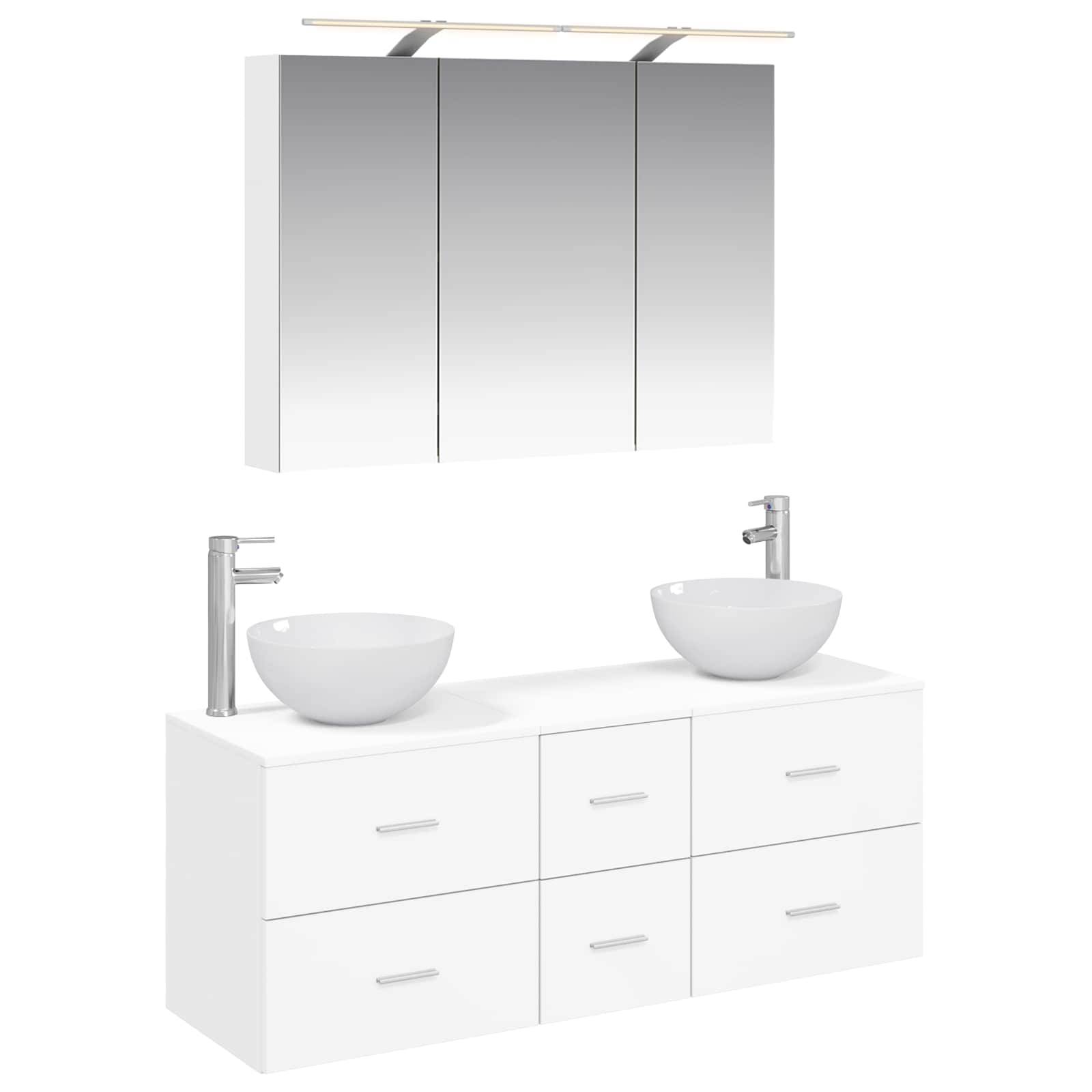 vidaXL Badezimmermöbel-Set 4 pcs Weiß Ingenieurholz und Glas